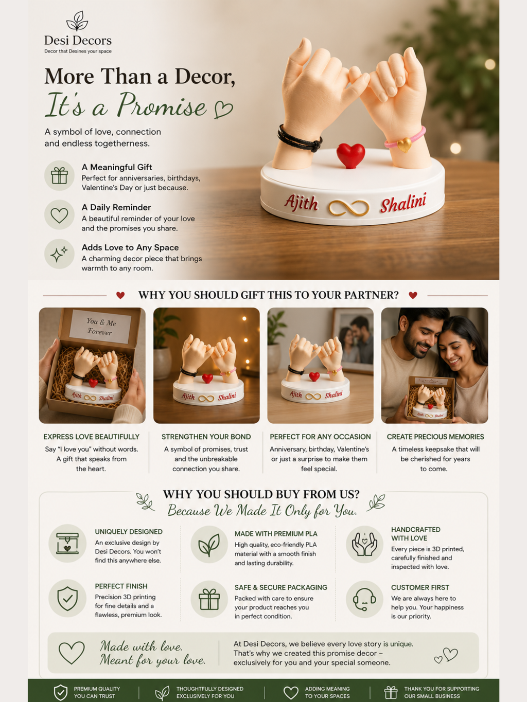Personalized Pinky Promise Couple Gift with Custom Names | Romantic Anniversary Gift for Boyfriend, Girlfriend, Husband & Wife | Custom Home Decor | DesiDecors