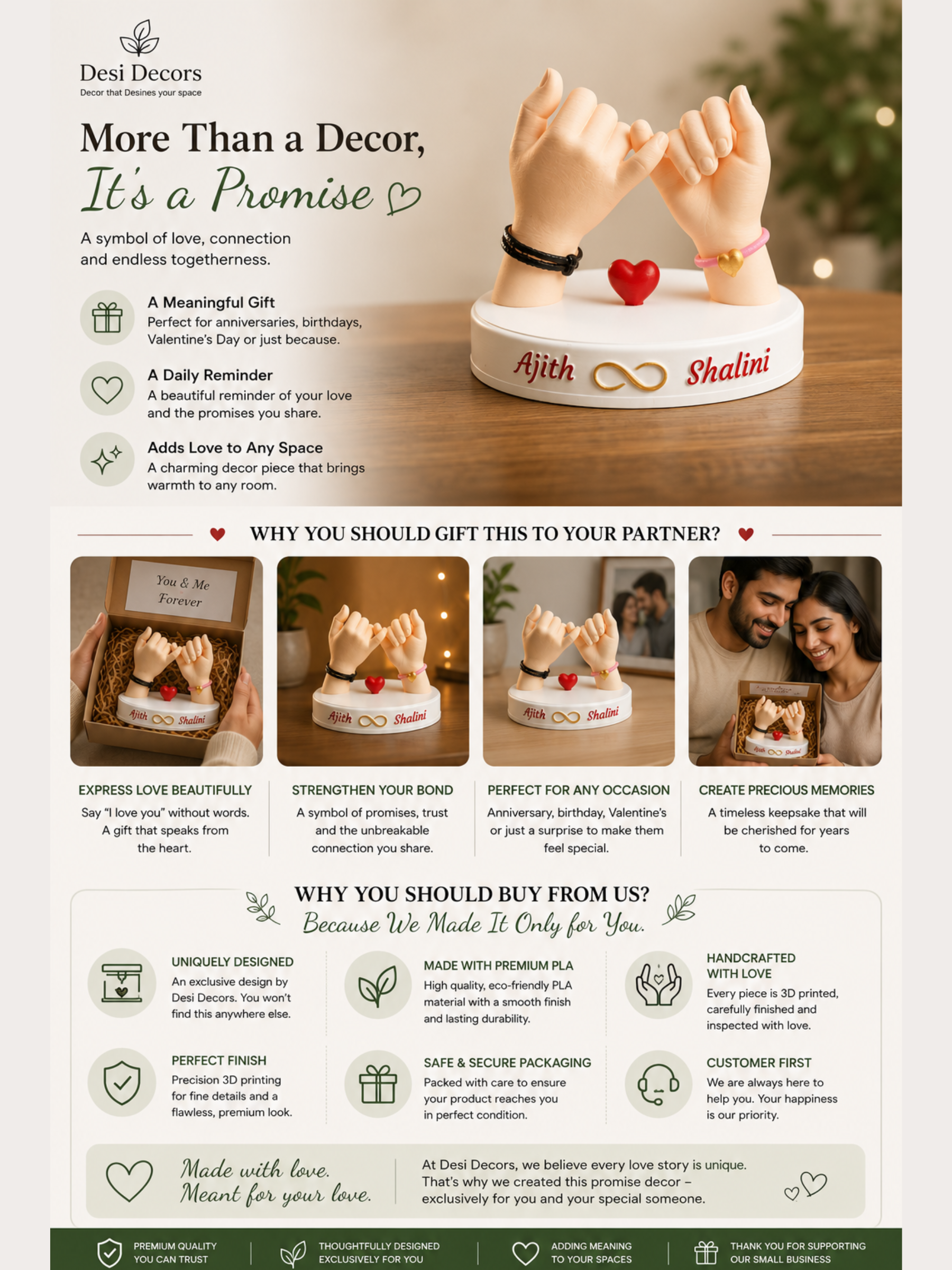Personalized Pinky Promise Couple Gift with Custom Names | Romantic Anniversary Gift for Boyfriend, Girlfriend, Husband & Wife | Custom Home Decor | DesiDecors