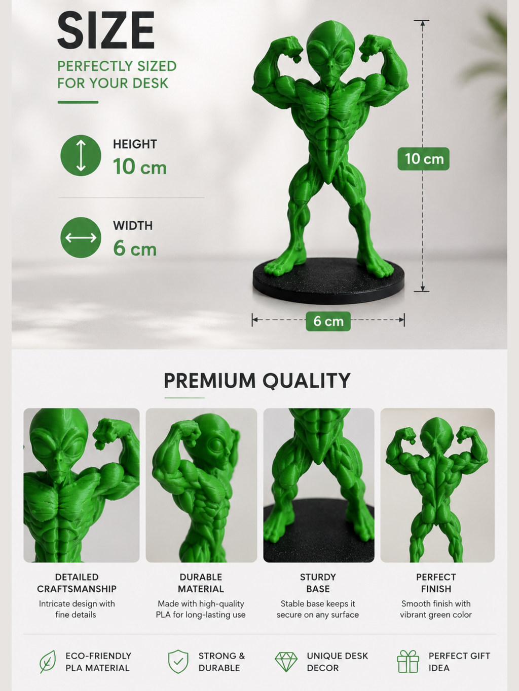Alien Bodybuilder Statue | Gym Motivation Desk Decor | Fitness Room Figurine | Bodybuilding Gift | Home & Office Decor | DesiDecors