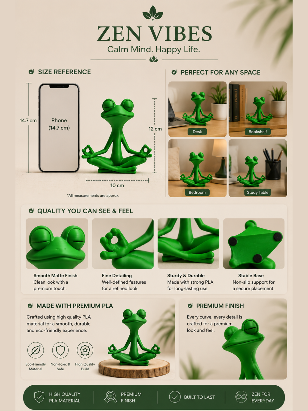 Zen Vibe Meditation Frog Statue | Cute Yoga Frog Desk Decor | Relaxing Home & Office Decoration | Mindfulness Gift | DesiDecors
