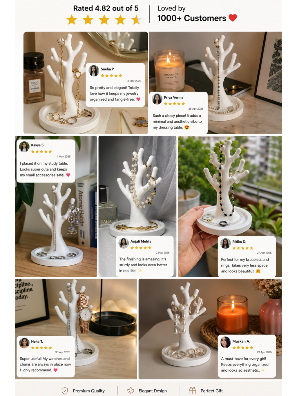 Minimalist Jewelry Tree Organizer | Necklace, Ring & Bracelet Holder Stand | Vanity Table Jewelry Display | Premium Home Decor | DesiDecors