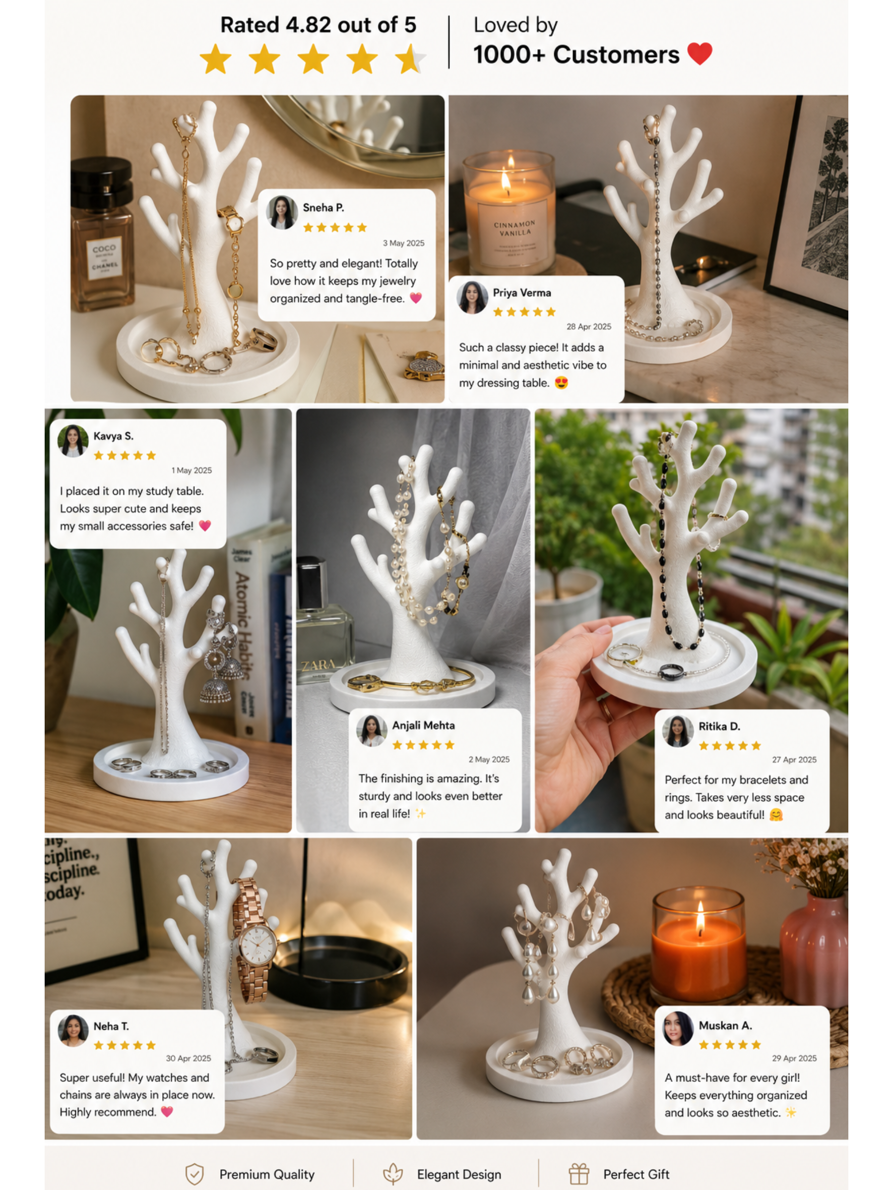 Minimalist Jewelry Tree Organizer | Necklace, Ring & Bracelet Holder Stand | Vanity Table Jewelry Display | Premium Home Decor | DesiDecors