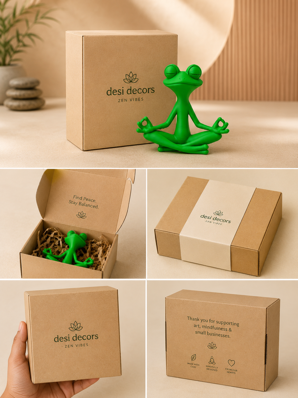 Zen Vibe Meditation Frog Statue | Cute Yoga Frog Desk Decor | Relaxing Home & Office Decoration | Mindfulness Gift | DesiDecors