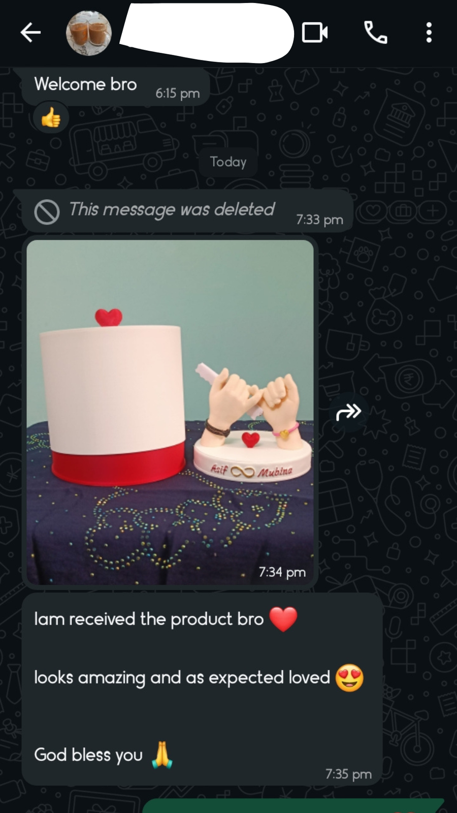 Customer feedback screenshot