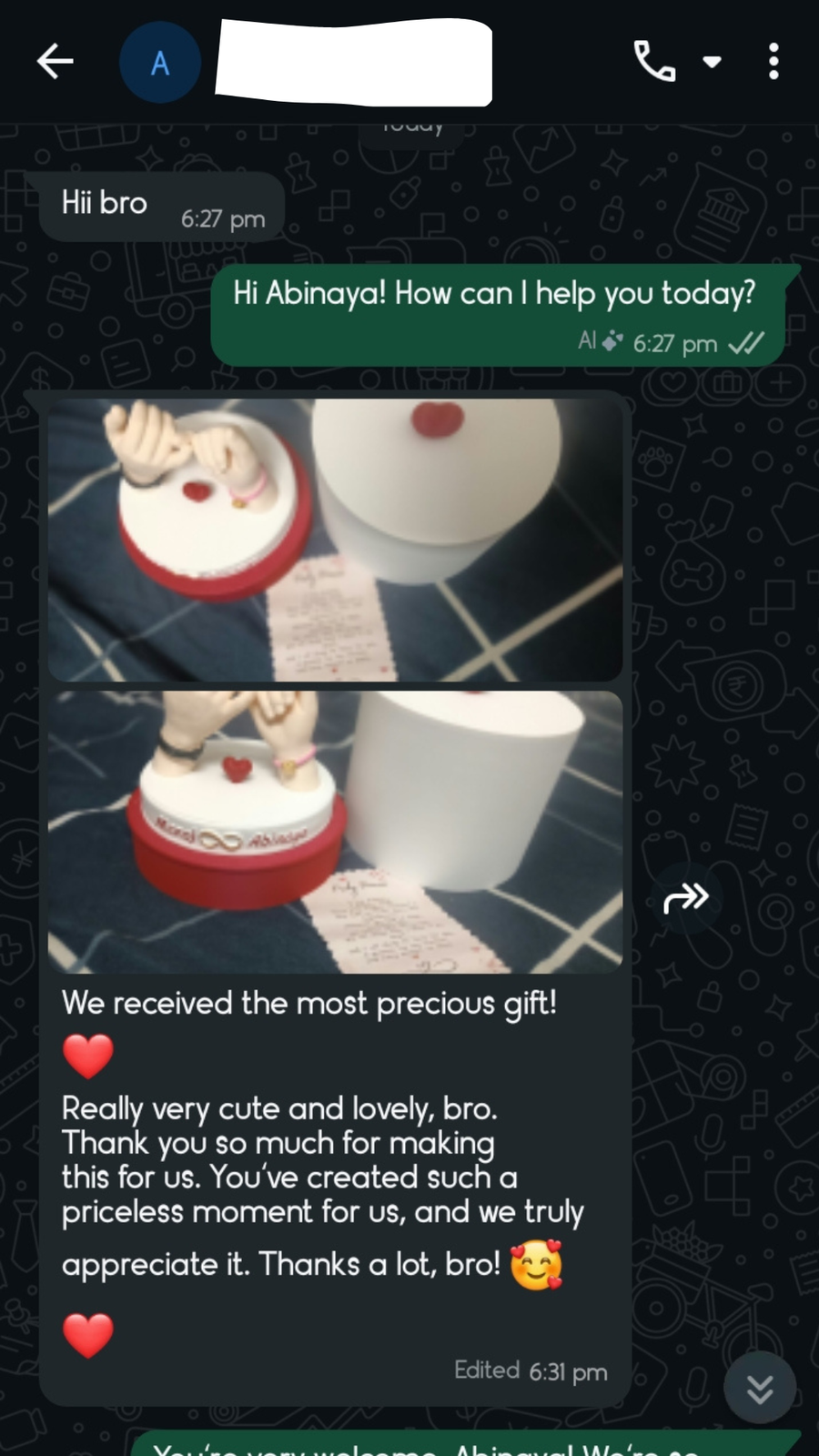 Customer feedback screenshot