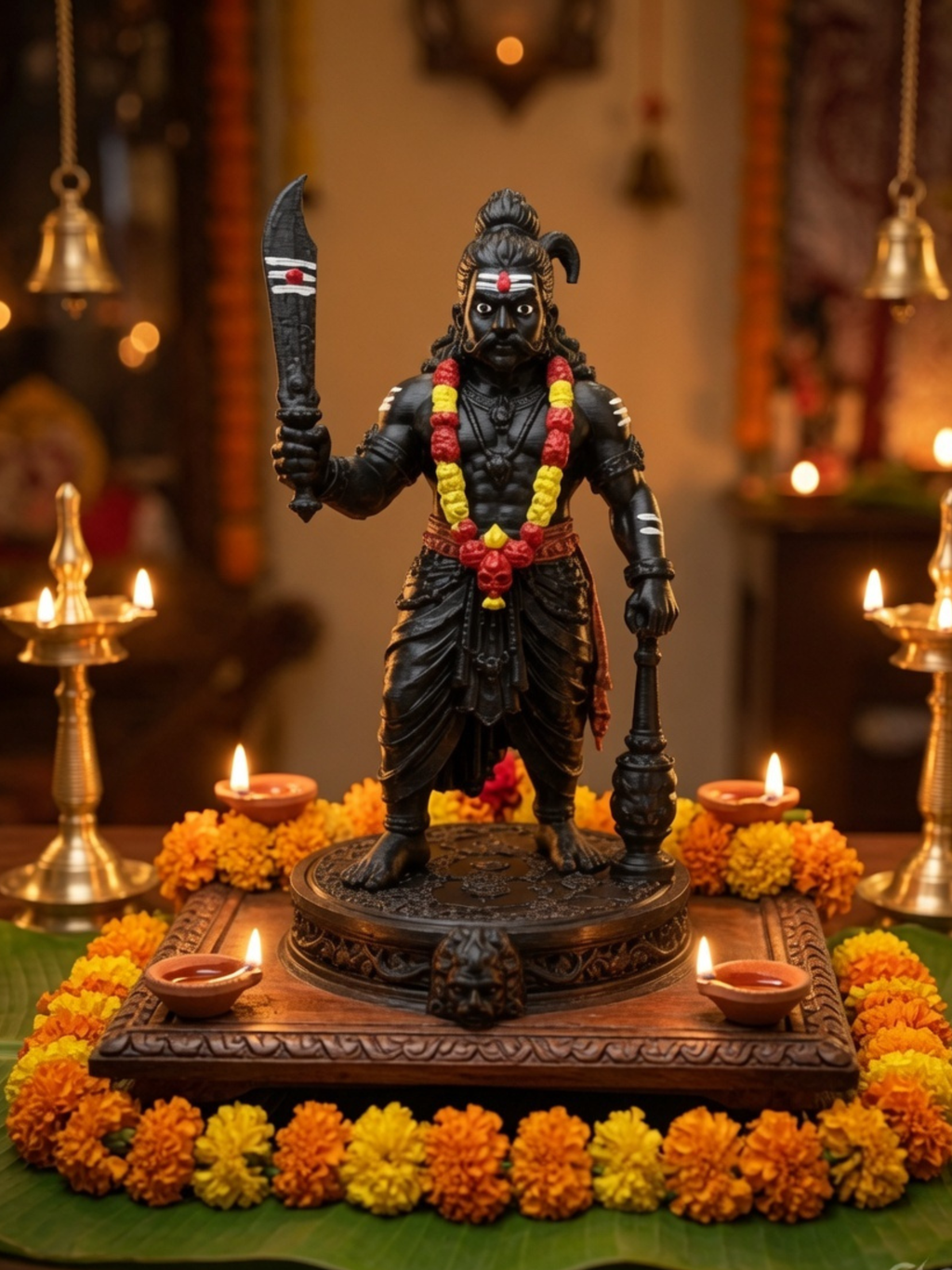 Karuppasamy Statue | Authentic Tamil Guardian Deity Idol | Premium Karuppu Sami Vigraham for Home, Office & Pooja Room | DesiDecors