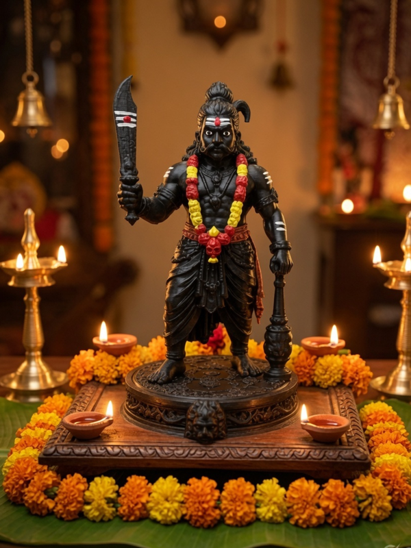 Karuppasamy Statue | Authentic Tamil Guardian Deity Idol | Premium Karuppu Sami Vigraham for Home, Office & Pooja Room | DesiDecors