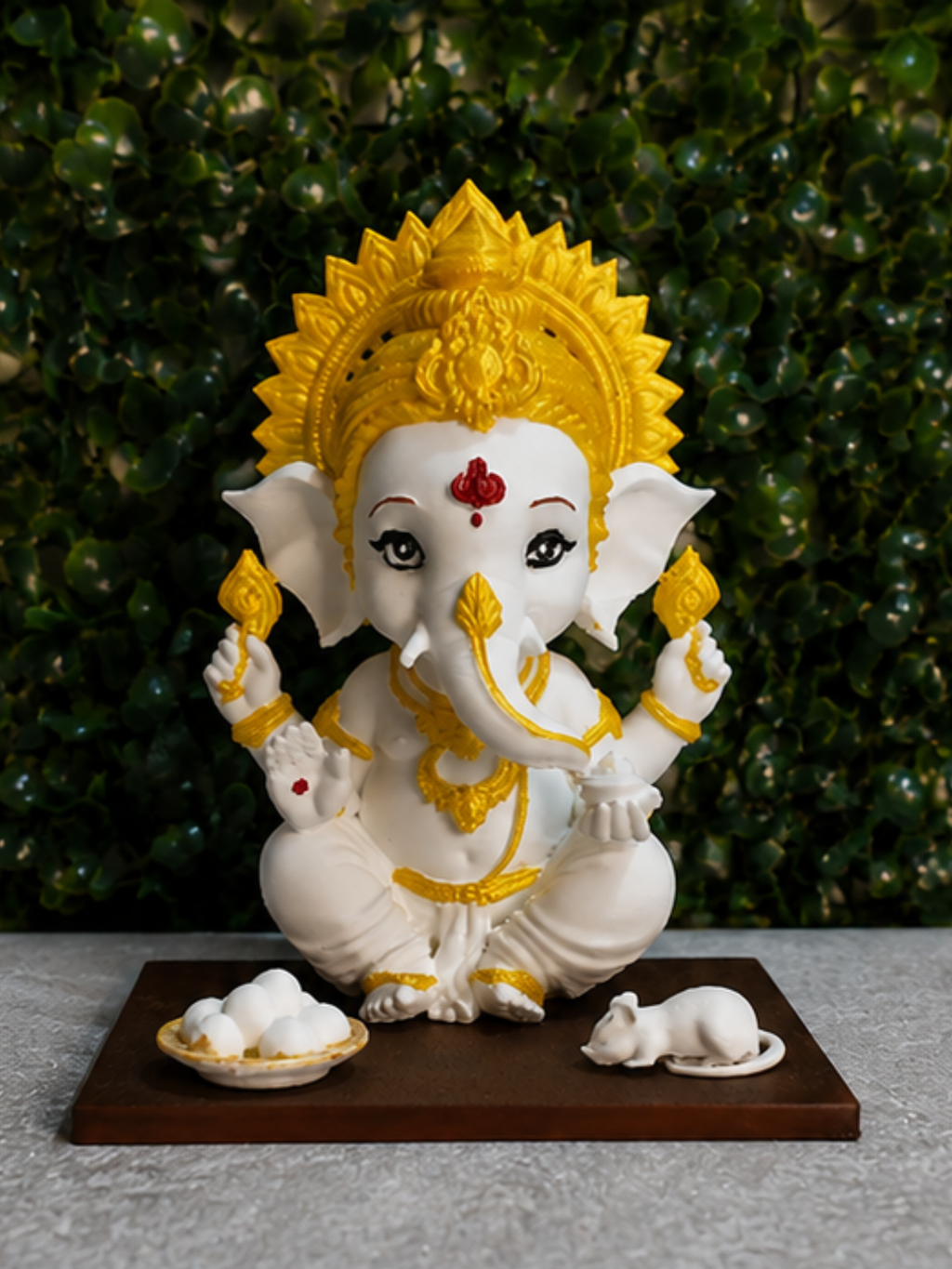 Premium Ganesha Idol for Home & Pooja Room | White & Gold Ganesh Murti | 12 cm | Aatman Arts