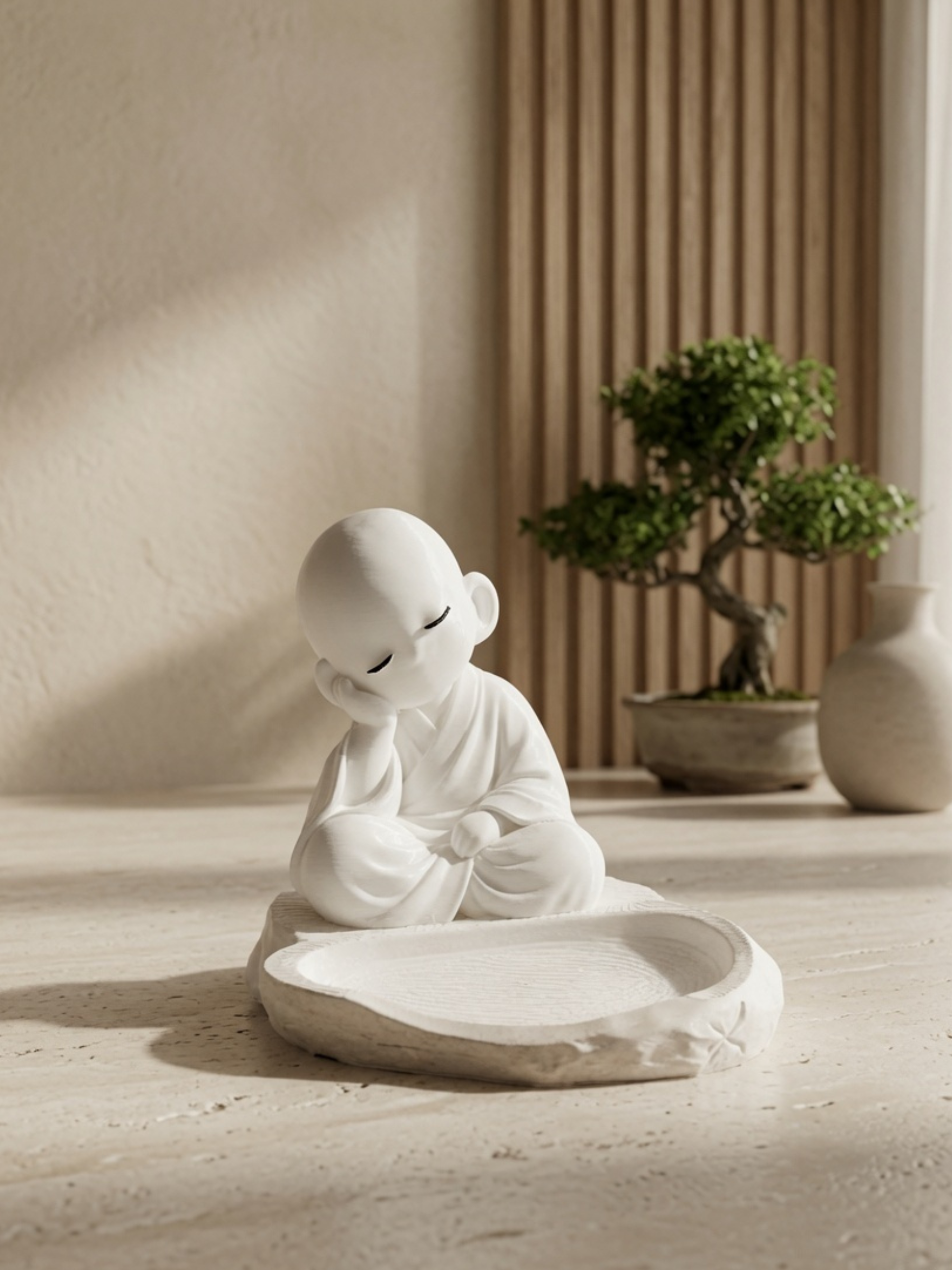 Sleeping Zen Monk Key Holder Tray | Cute Entryway Catchall Organizer for Keys, Coins & Accessories | Minimalist Home Decor | DesiDecors