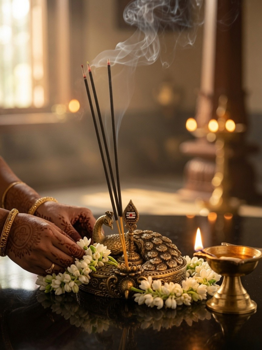 Lord Murugan Vel Incense Holder | Peacock Agarbatti Stand for Pooja Room | Premium Spiritual Home Decor | Skanda, Karthikeya & Subramanya Devotional Gift | DesiDecors