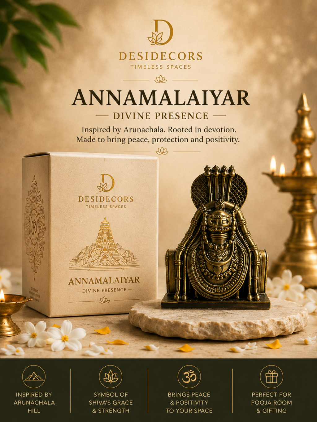 Annamalaiyar Statue | Thiruvannamalai Arunachaleswarar Idol for Home, Office & Pooja Room | Premium Spiritual Decor | DesiDecors