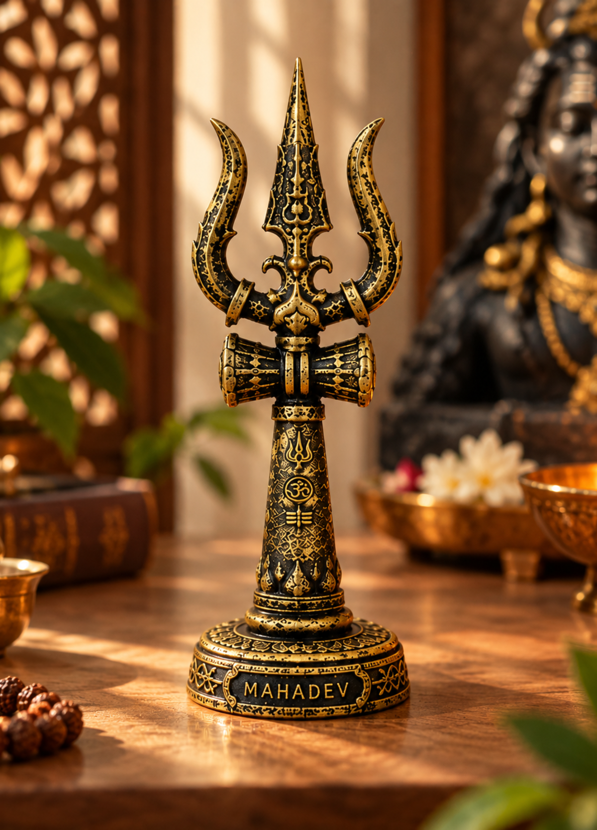 Mahadev Trishool | Antique Black & Gold Shiva Trishul for Home