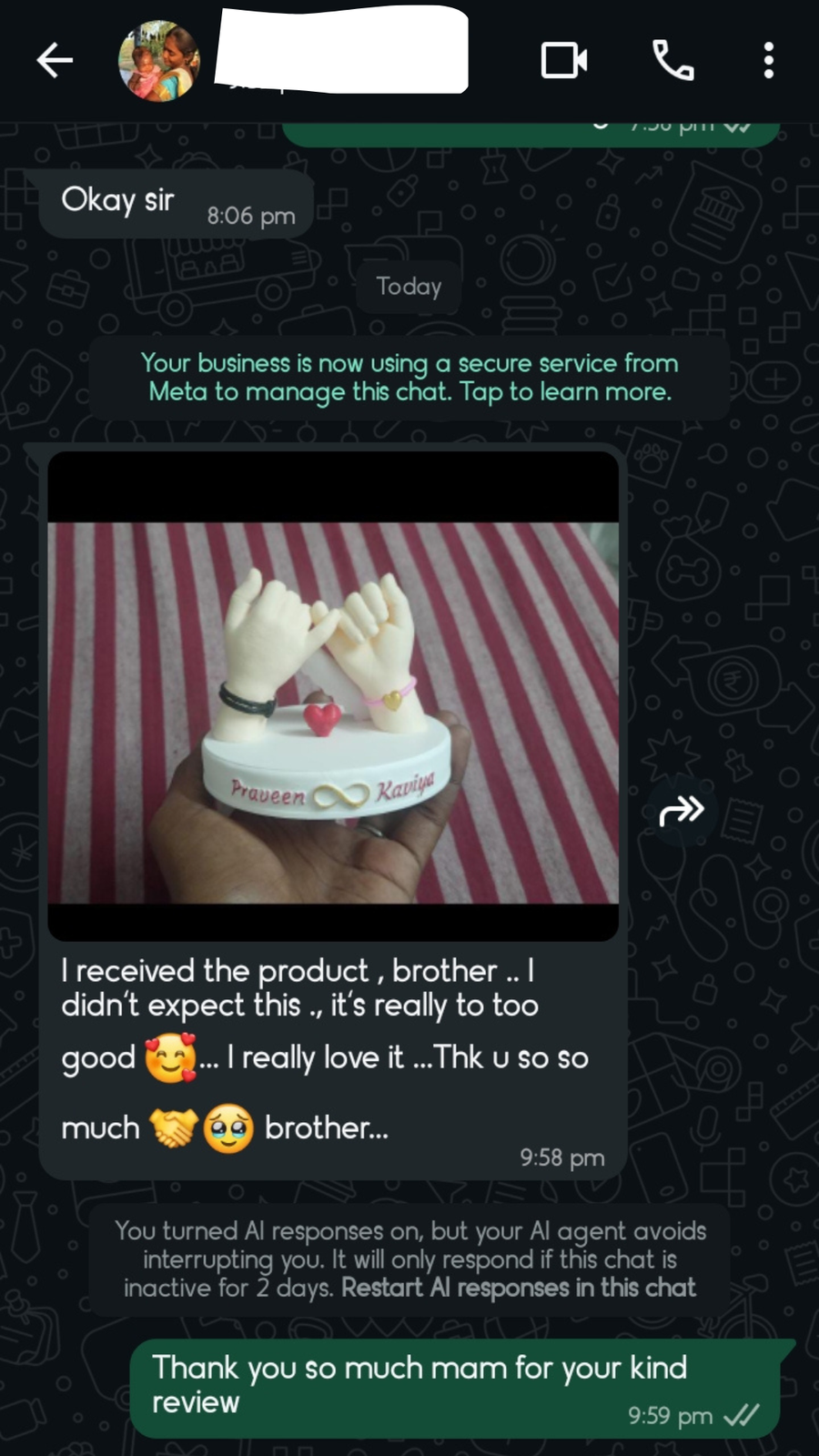 Customer feedback screenshot