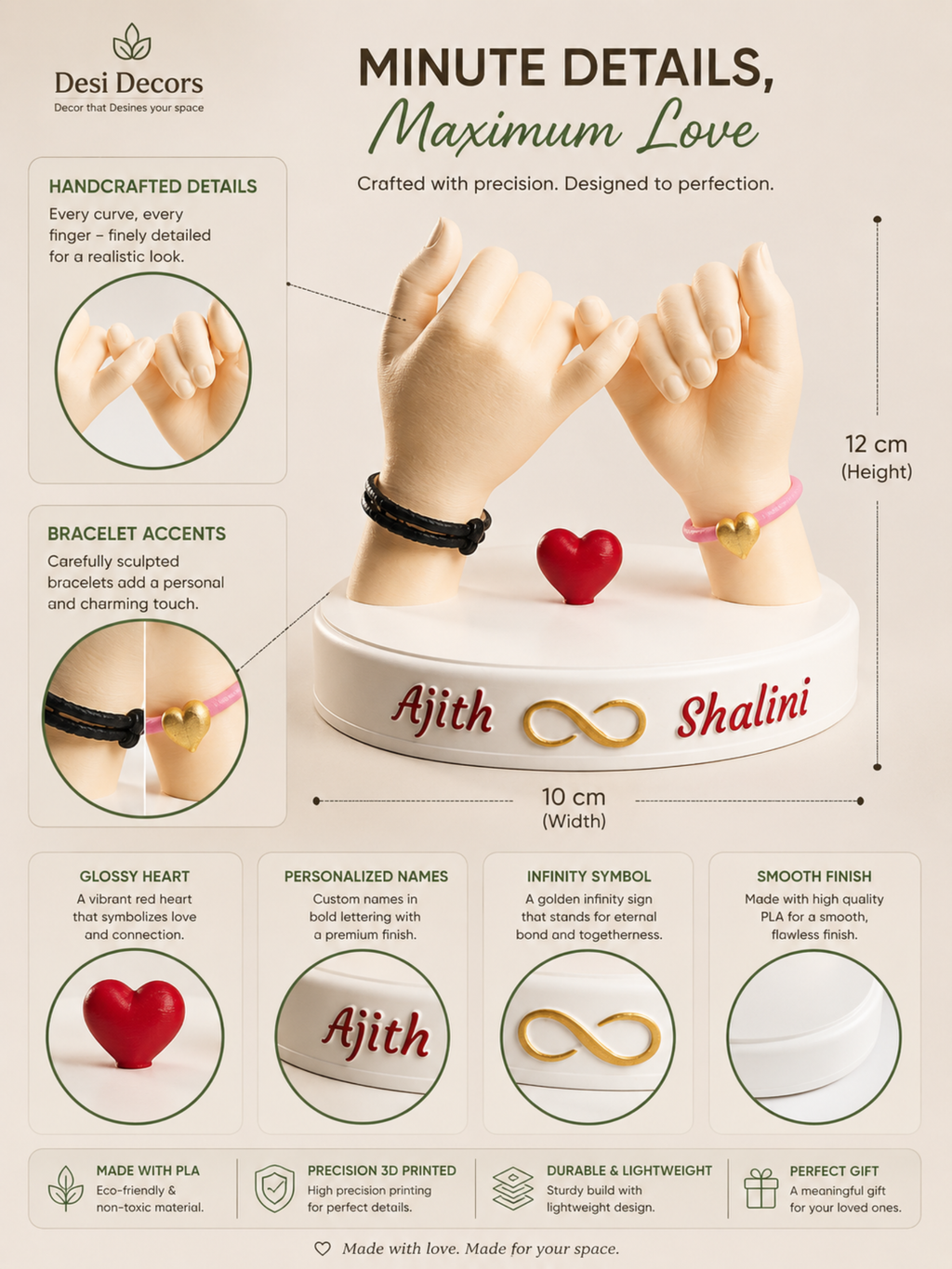 Personalized Pinky Promise Couple Gift with Custom Names | Romantic Anniversary Gift for Boyfriend, Girlfriend, Husband & Wife | Custom Home Decor | DesiDecors