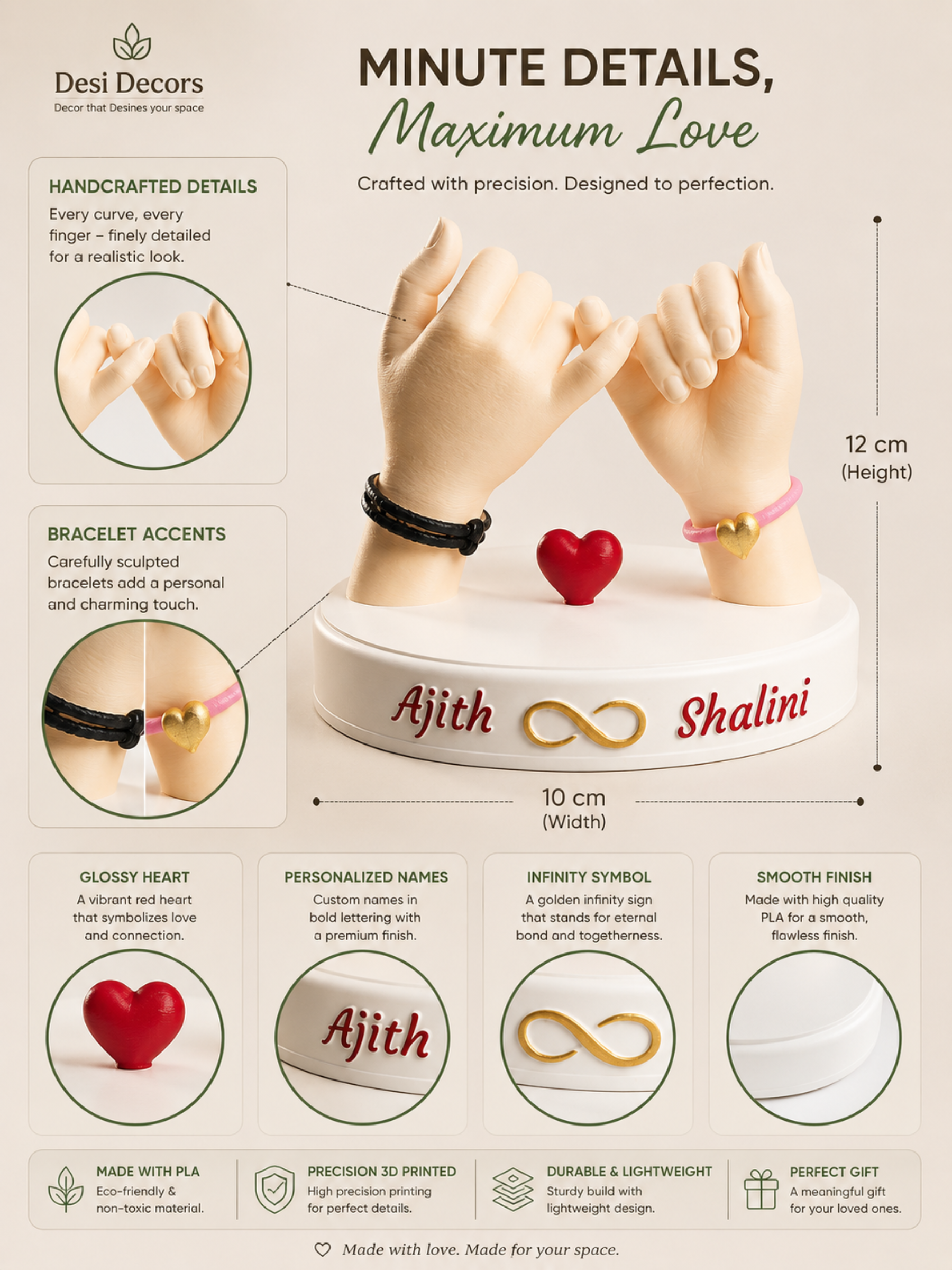 Personalized Pinky Promise Couple Gift with Custom Names | Romantic Anniversary Gift for Boyfriend, Girlfriend, Husband & Wife | Custom Home Decor | DesiDecors