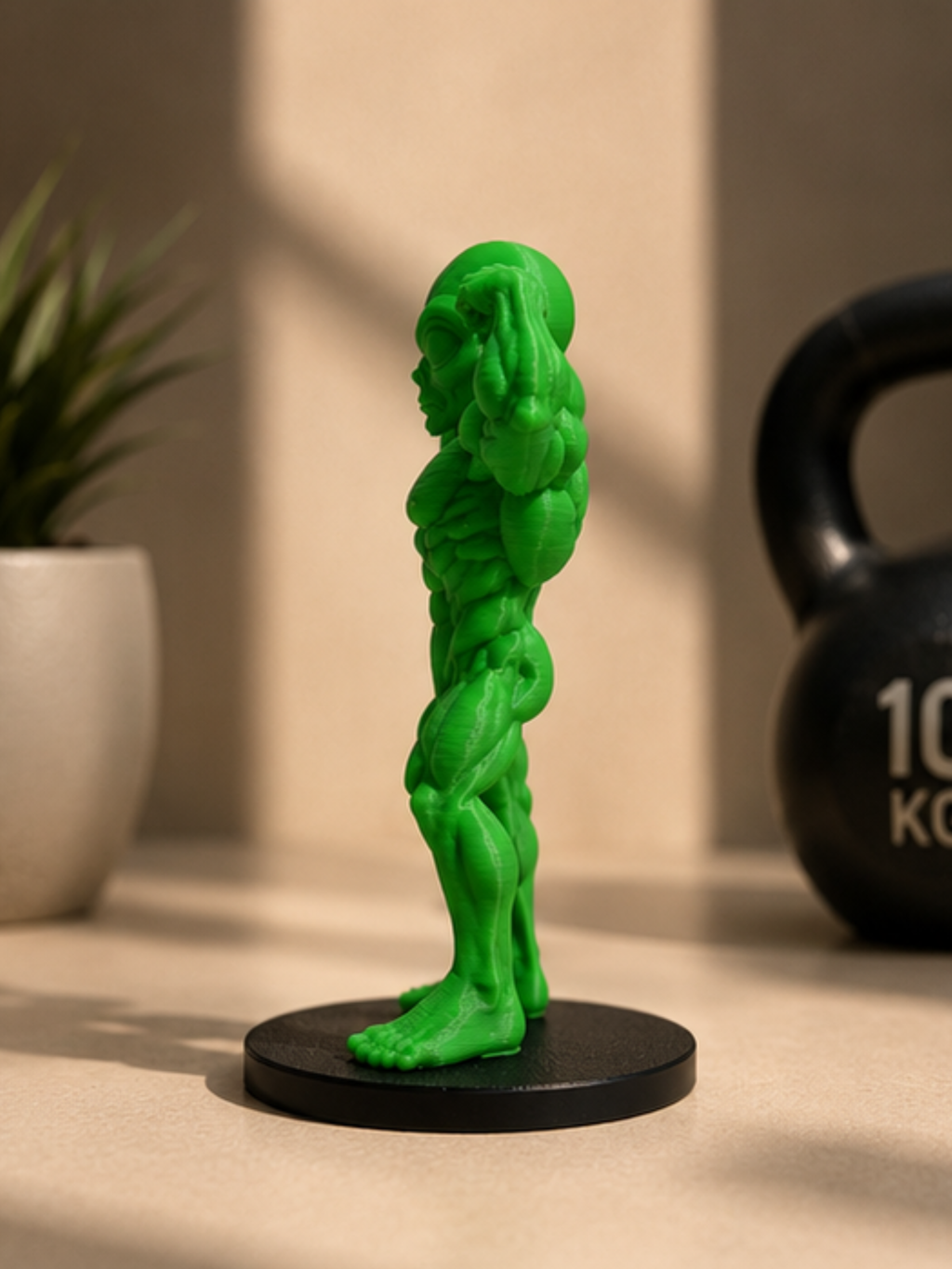 Alien Bodybuilder Statue | Gym Motivation Desk Decor | Fitness Room Figurine | Bodybuilding Gift | Home & Office Decor | DesiDecors