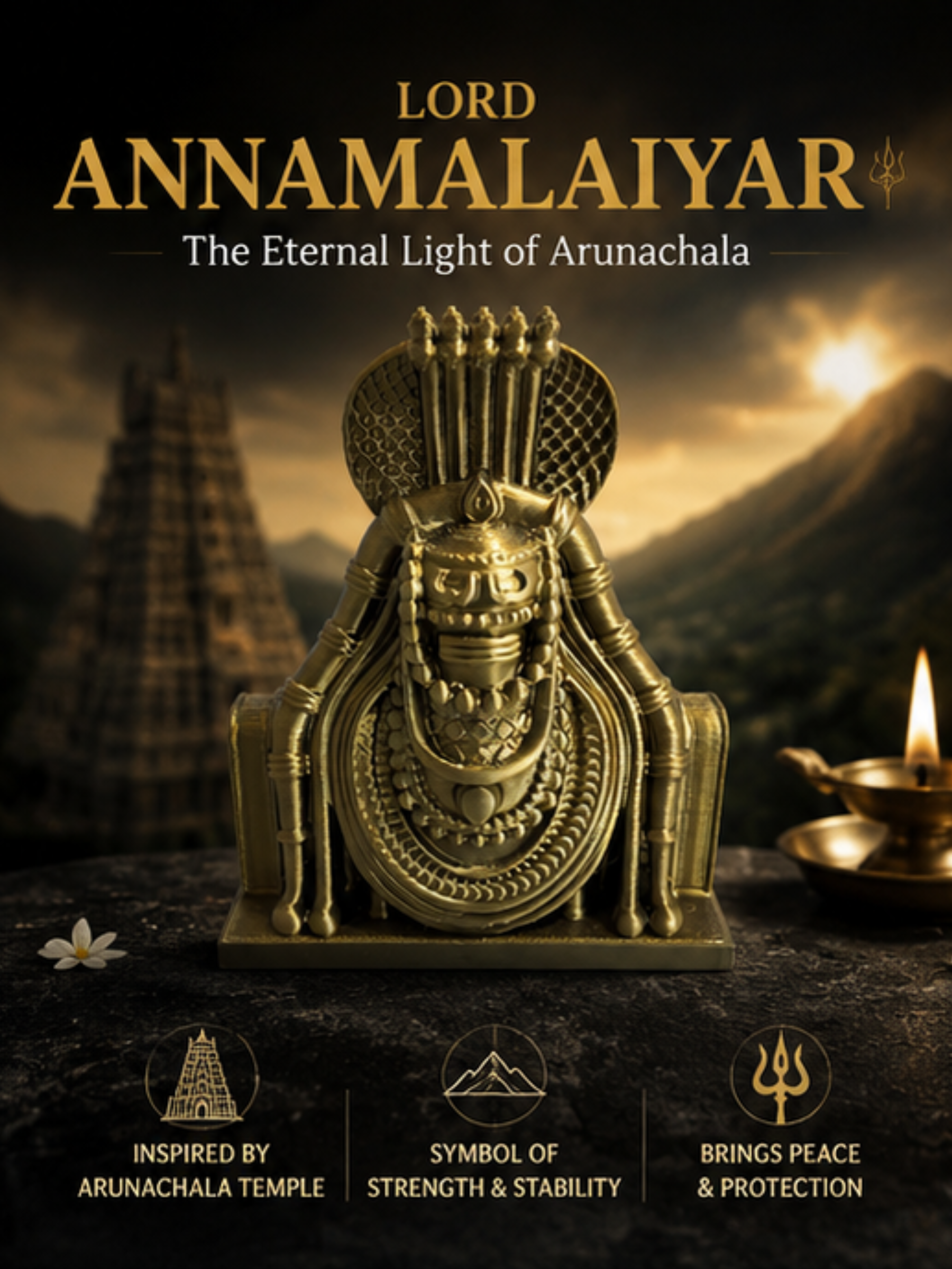 Annamalaiyar Statue | Thiruvannamalai Arunachaleswarar Idol for Home, Office & Pooja Room | Premium Spiritual Decor | DesiDecors