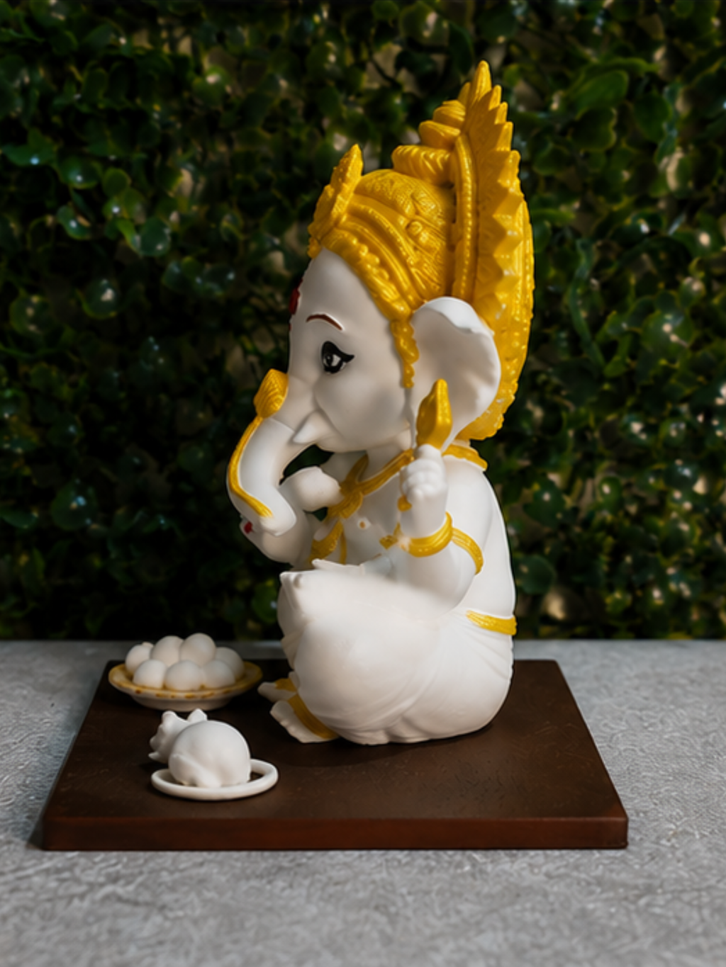 Premium Ganesha Idol for Home & Pooja Room | White & Gold Ganesh Murti | 12 cm | Aatman Arts
