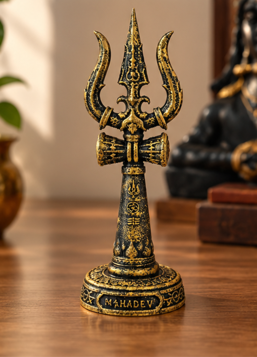 Mahadev Trishool | Antique Black & Gold Shiva Trishul for Home