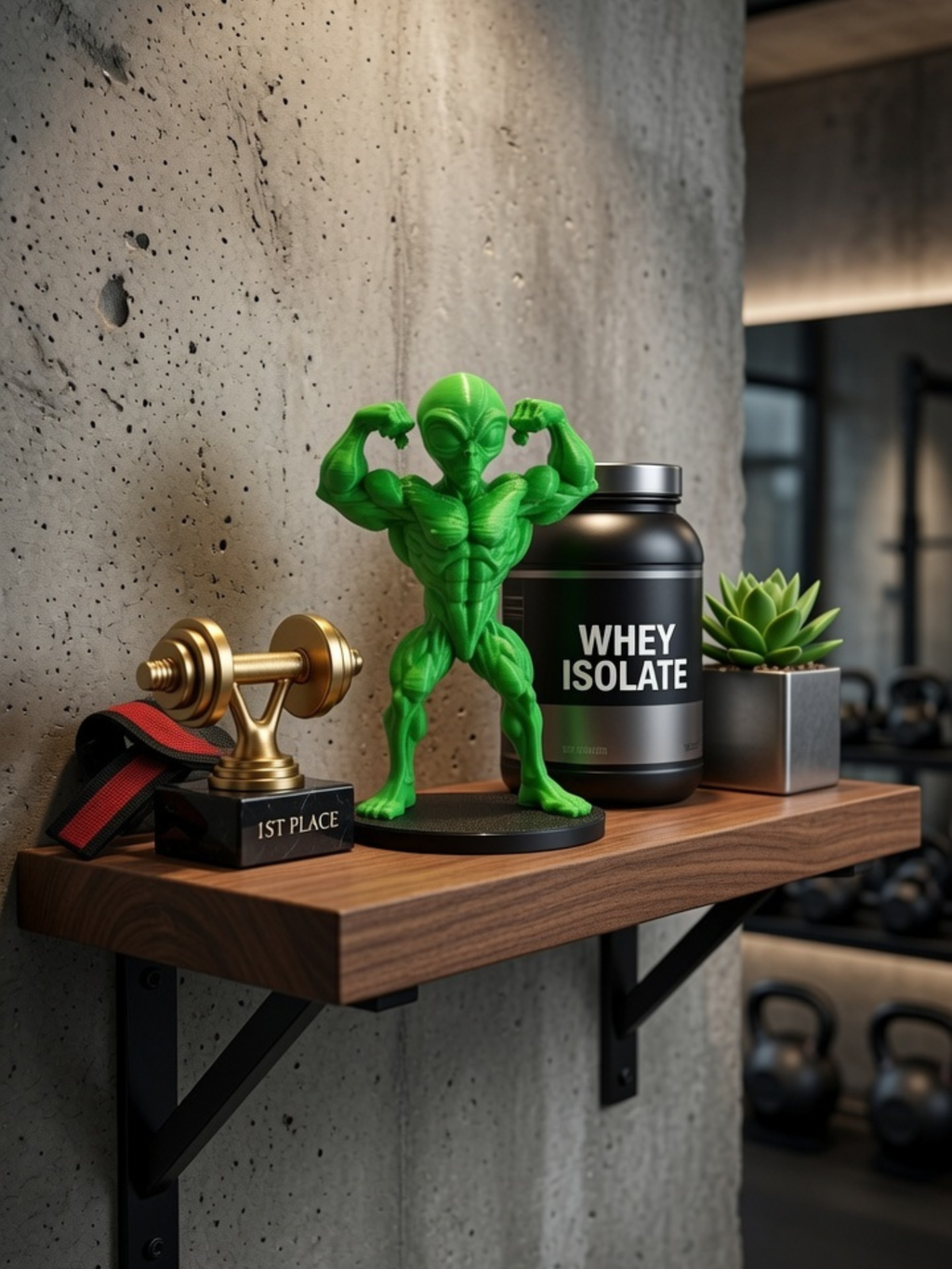 Alien Bodybuilder Statue | Gym Motivation Desk Decor | Fitness Room Figurine | Bodybuilding Gift | Home & Office Decor | DesiDecors