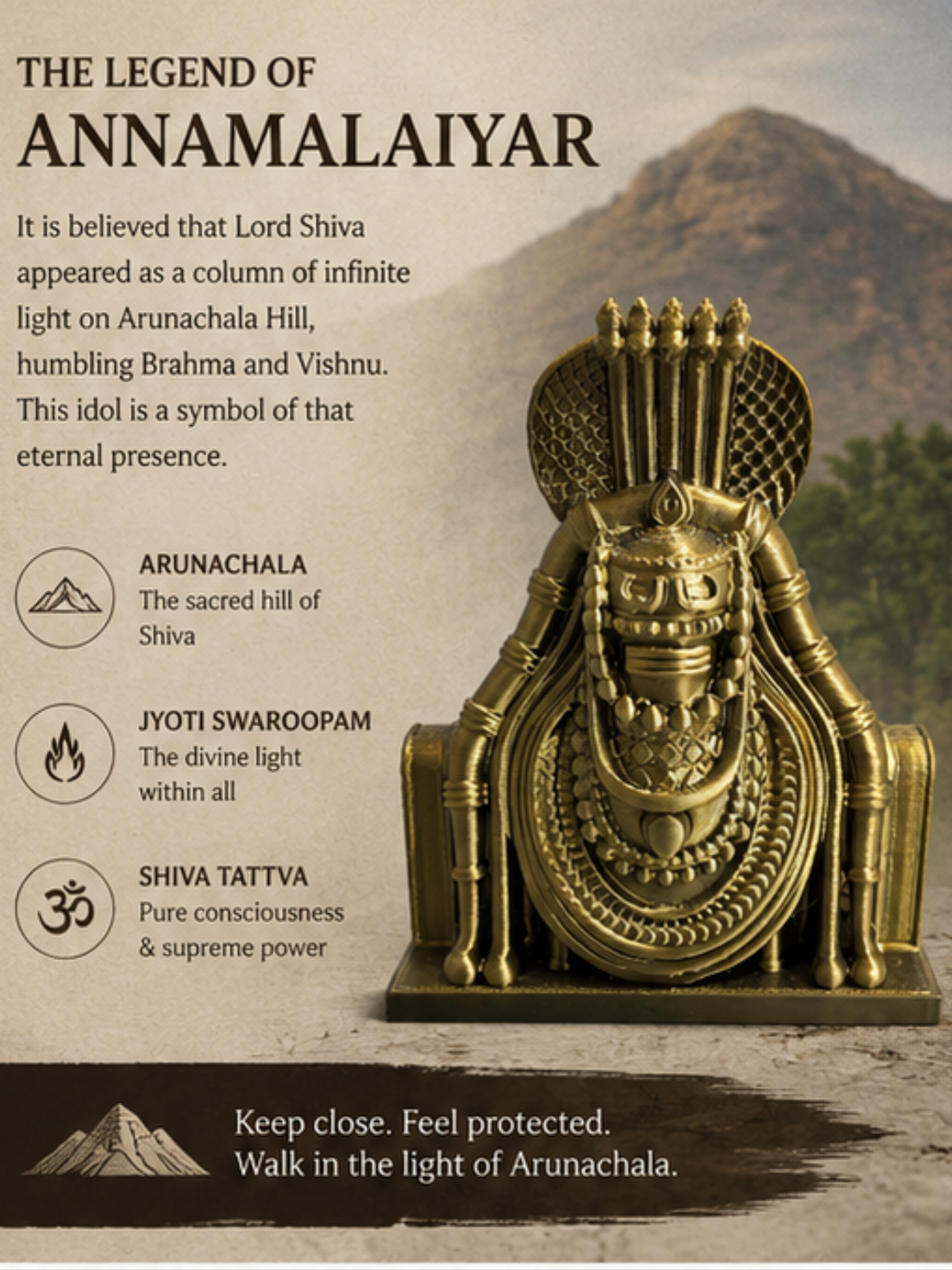 Annamalaiyar Statue | Thiruvannamalai Arunachaleswarar Idol for Home, Office & Pooja Room | Premium Spiritual Decor | DesiDecors