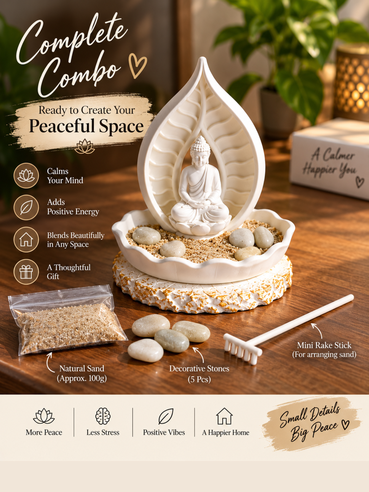Buddha Zen Garden with Sand & Rake | Mini Meditation Garden Decor