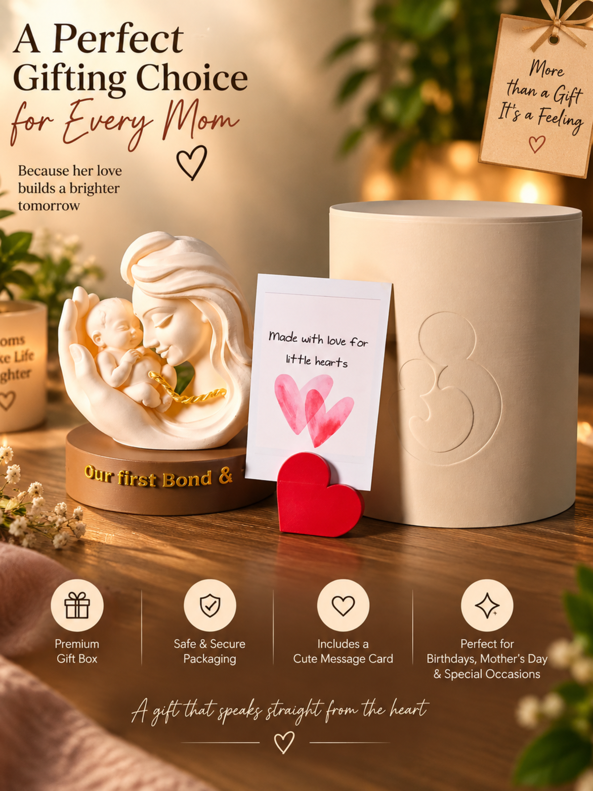 Mother & Baby Love Sculpture – Emotional Mother’s Gift & Home Decor
