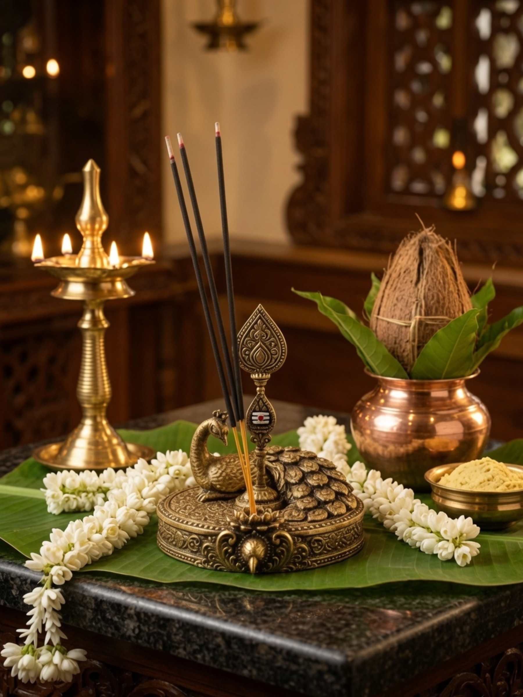 Lord Murugan Vel Incense Holder | Peacock Agarbatti Stand for Pooja Room | Premium Spiritual Home Decor | Skanda, Karthikeya & Subramanya Devotional Gift | DesiDecors