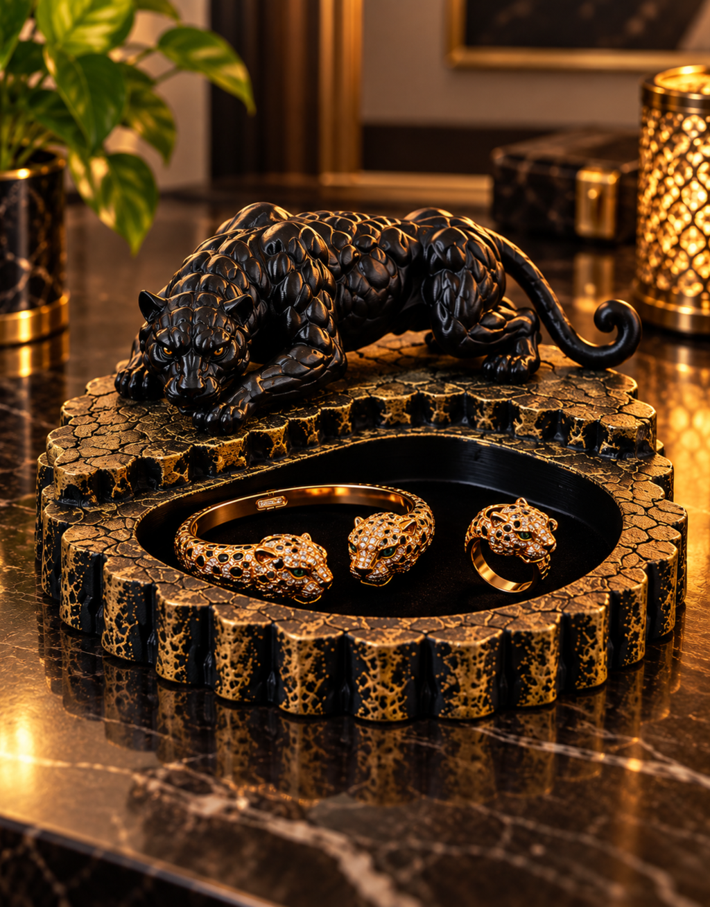 Panther Jewelry Holder | Luxury Black Panther Ring & Bracelet Organizer
