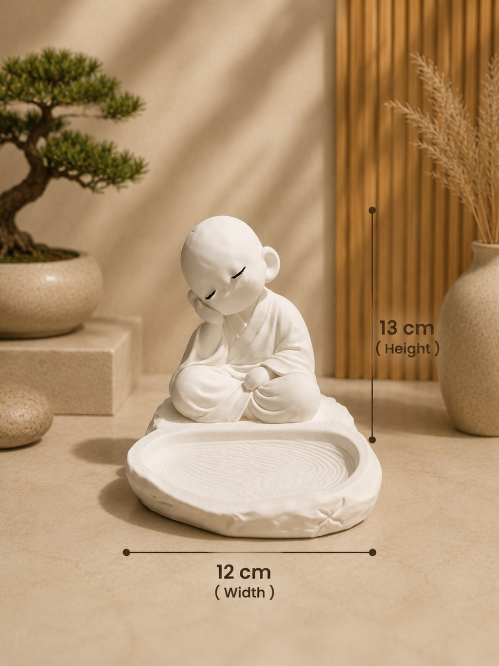 Sleeping Zen Monk Key Holder Tray | Cute Entryway Catchall Organizer for Keys, Coins & Accessories | Minimalist Home Decor | DesiDecors