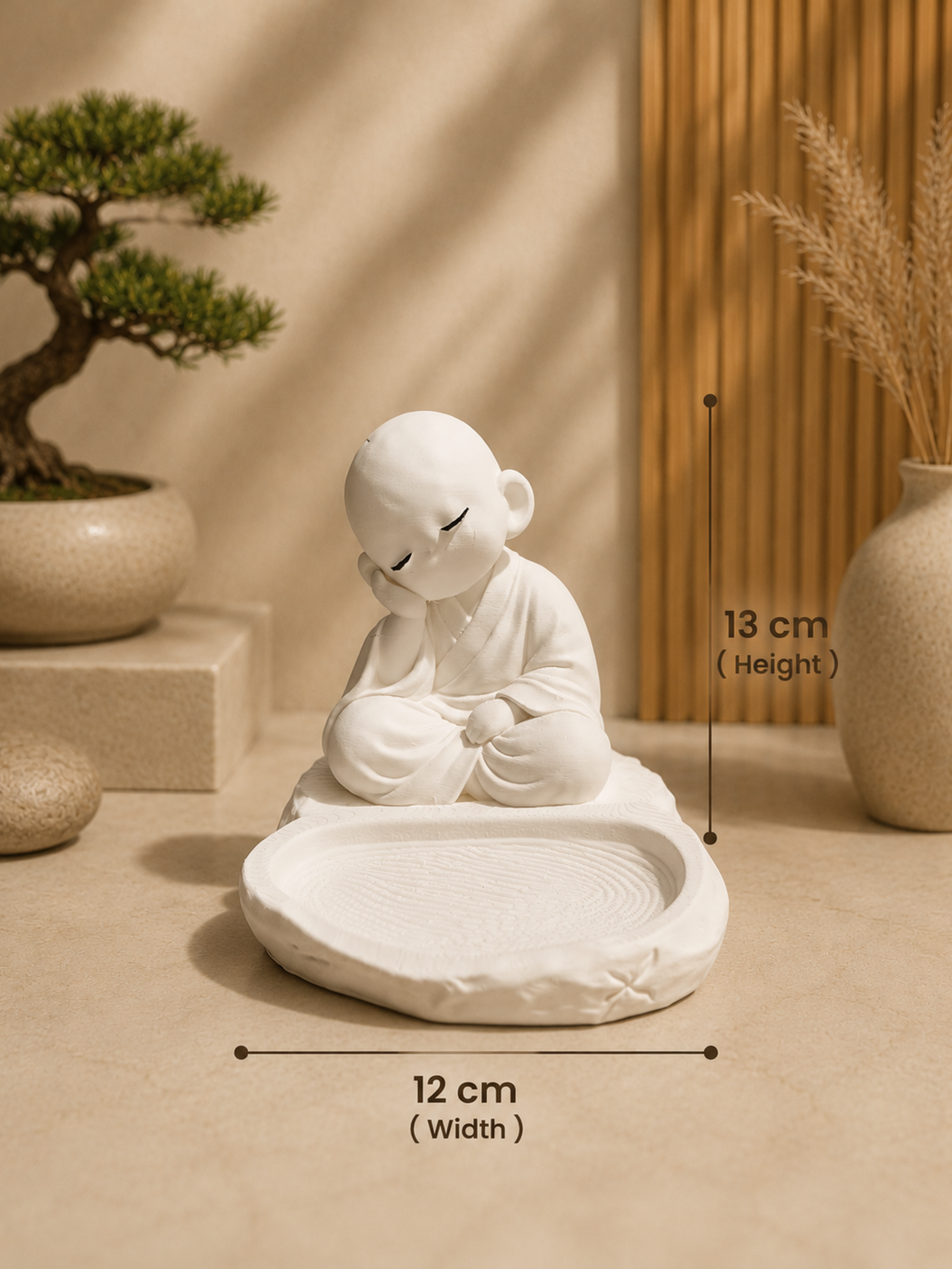 Sleeping Zen Monk Key Holder Tray | Cute Entryway Catchall Organizer for Keys, Coins & Accessories | Minimalist Home Decor | DesiDecors