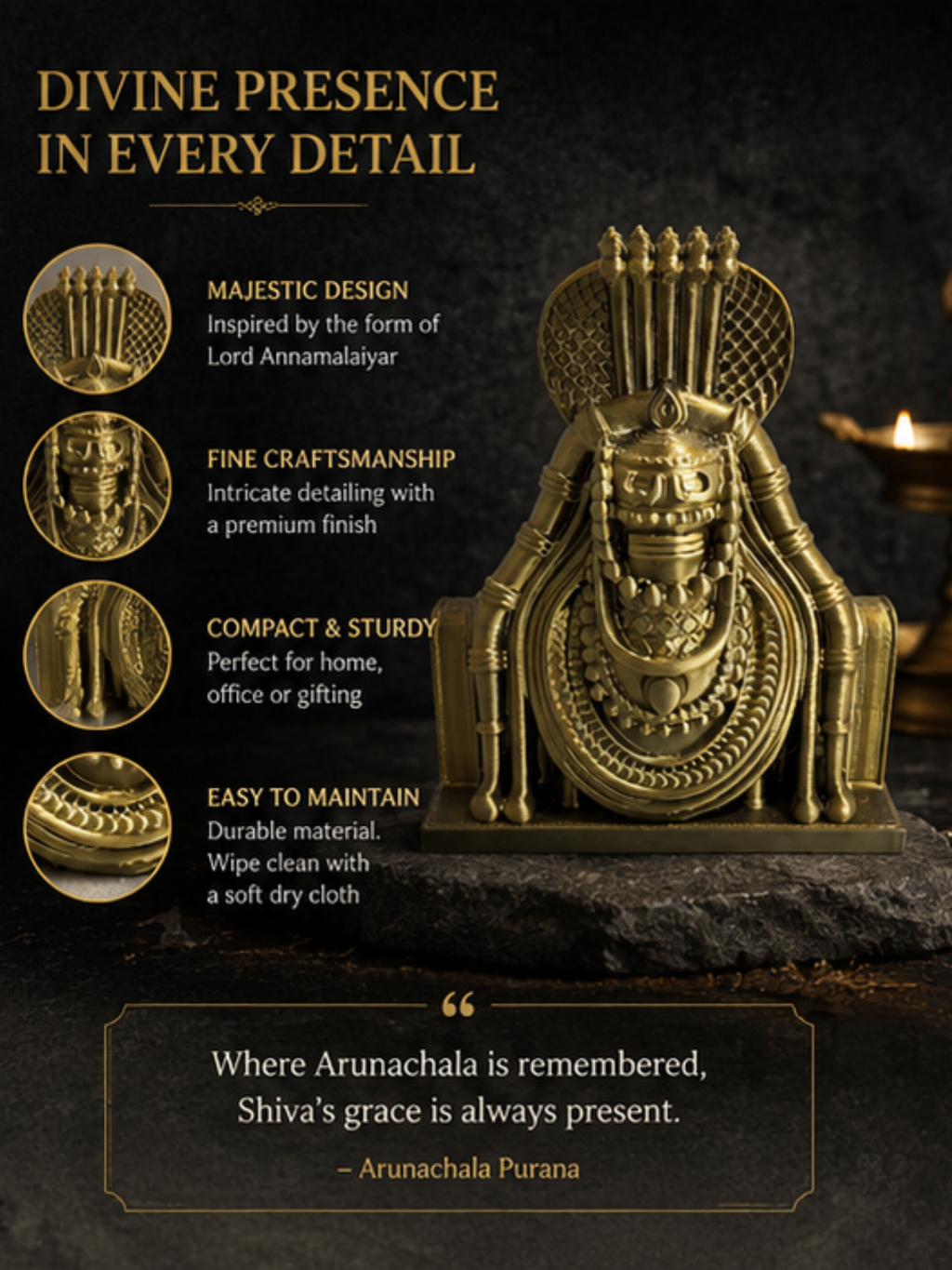 Annamalaiyar Statue | Thiruvannamalai Arunachaleswarar Idol for Home, Office & Pooja Room | Premium Spiritual Decor | DesiDecors