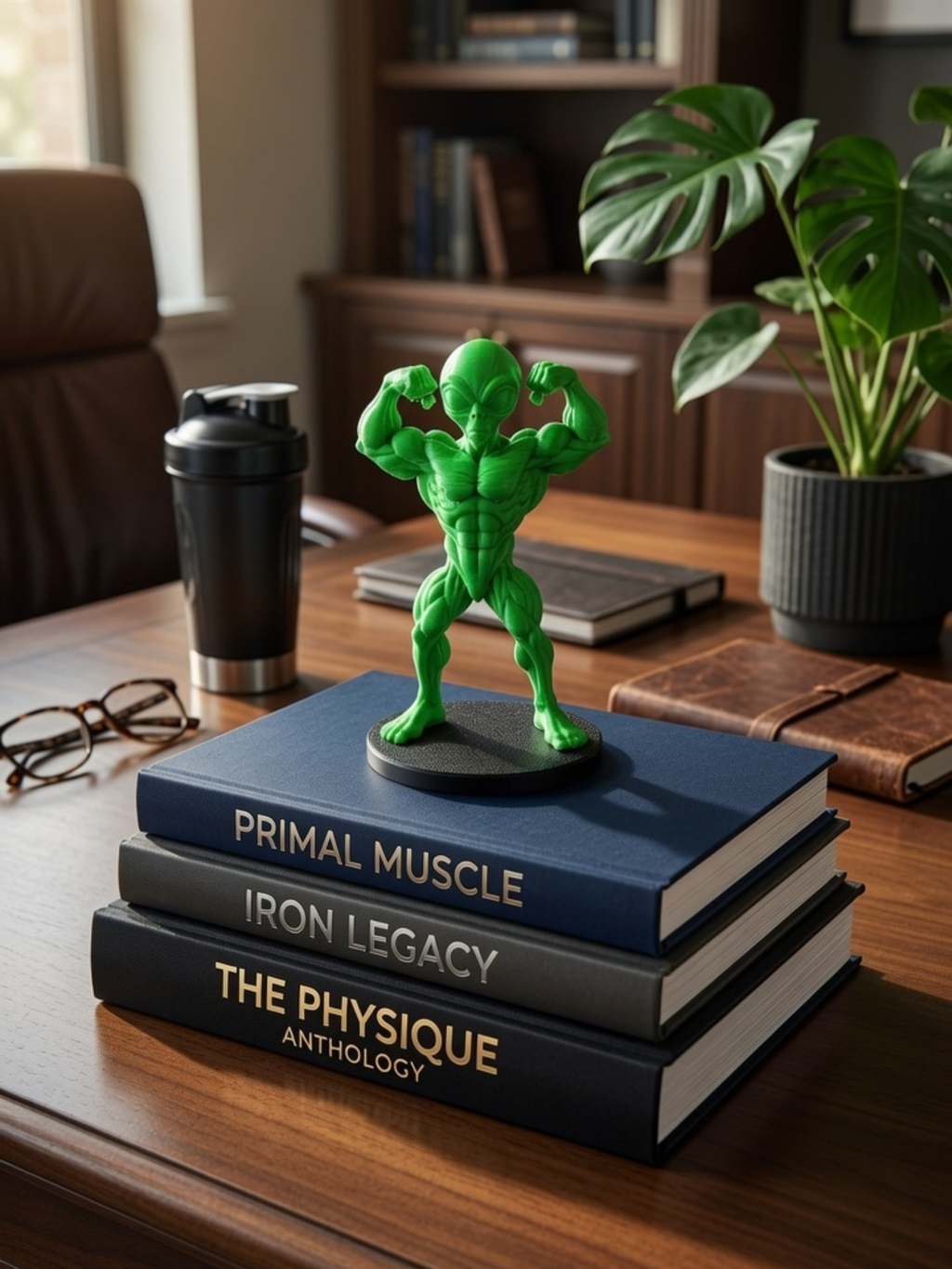 Alien Bodybuilder Statue | Gym Motivation Desk Decor | Fitness Room Figurine | Bodybuilding Gift | Home & Office Decor | DesiDecors