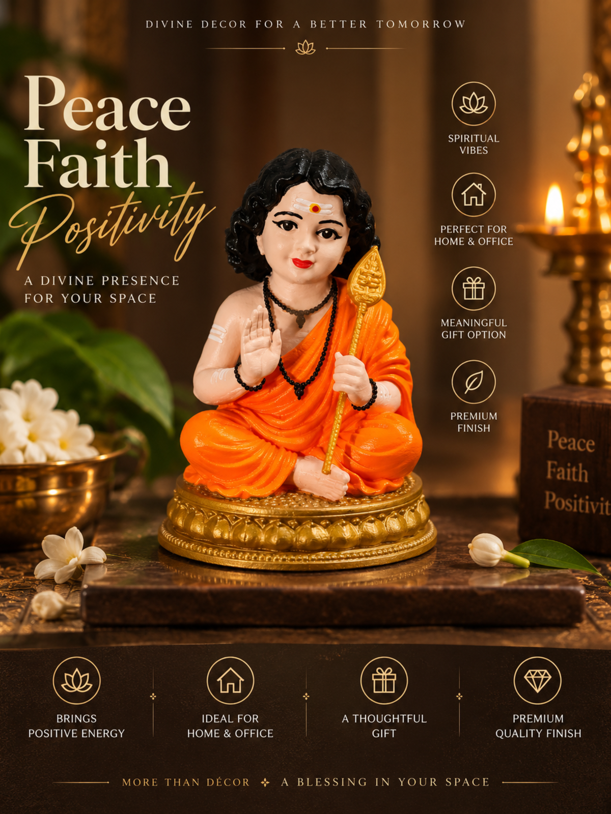 Bala Murugan Idol with Vel | Lord Murugan Statue for Pooja & Spiritual Decor