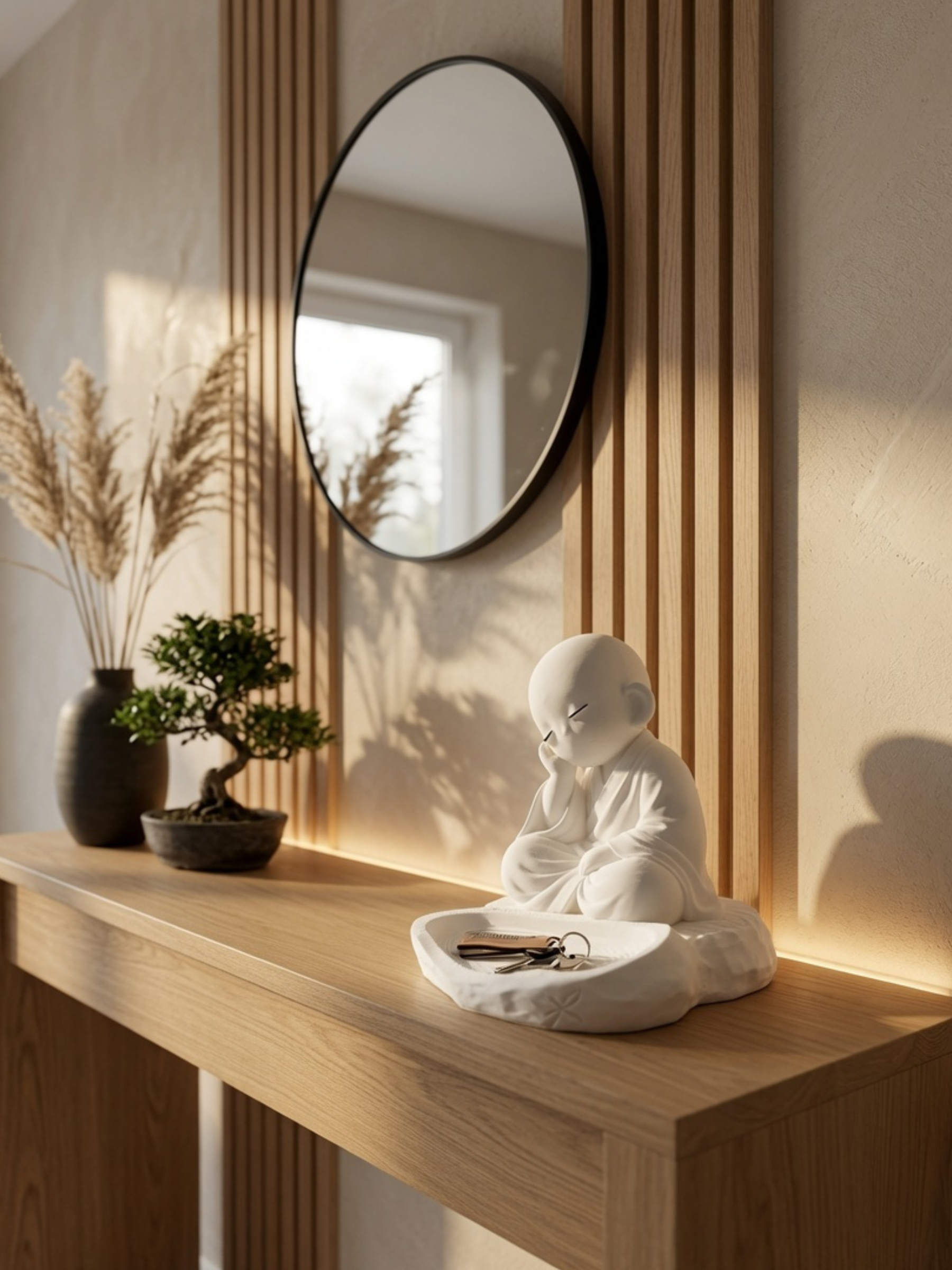 Sleeping Zen Monk Key Holder Tray | Cute Entryway Catchall Organizer for Keys, Coins & Accessories | Minimalist Home Decor | DesiDecors