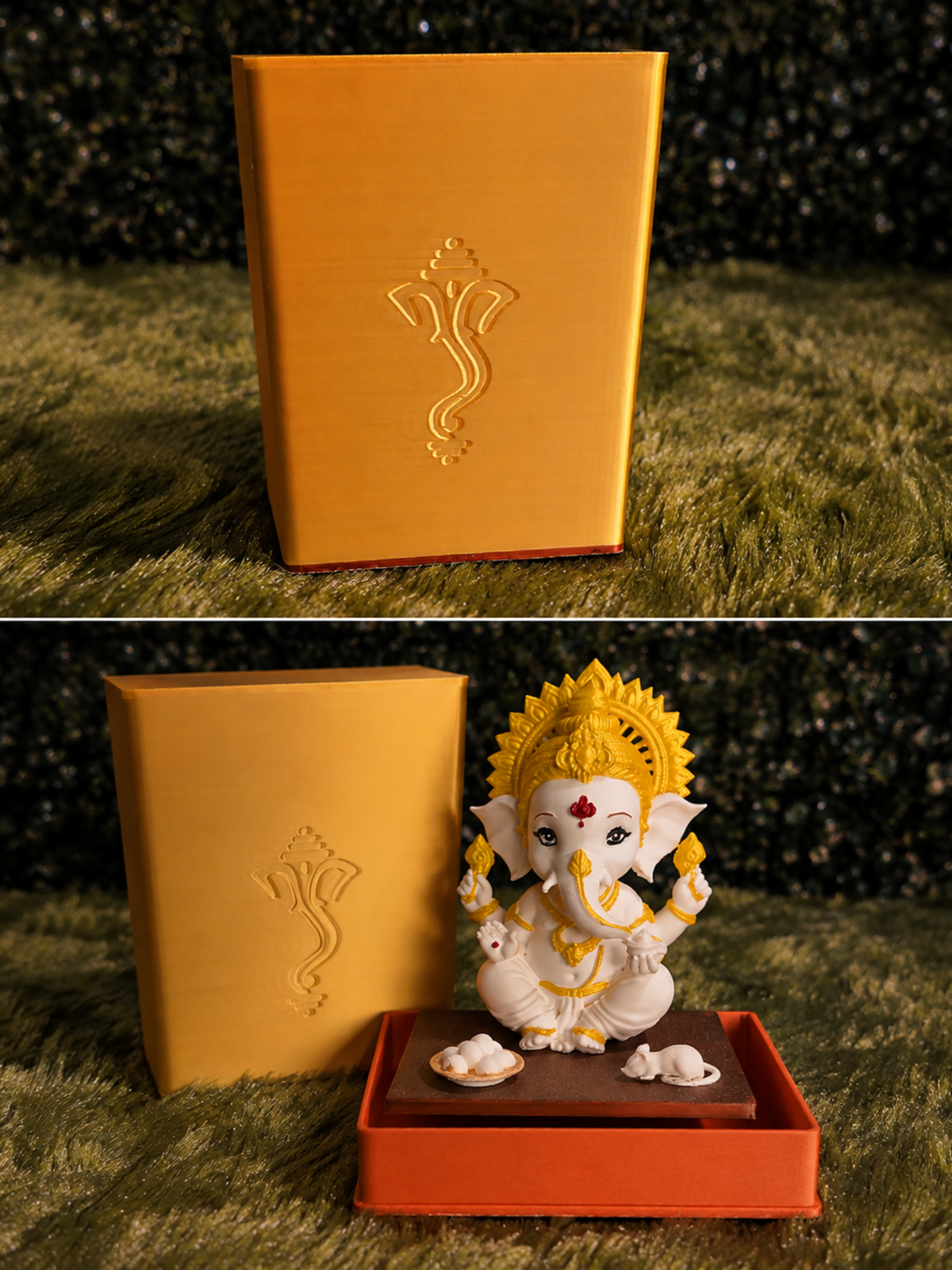 Premium Ganesha Idol for Home & Pooja Room | White & Gold Ganesh Murti | 12 cm | Aatman Arts