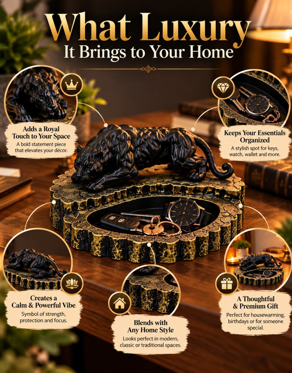 Panther Jewelry Holder | Luxury Black Panther Ring & Bracelet Organizer