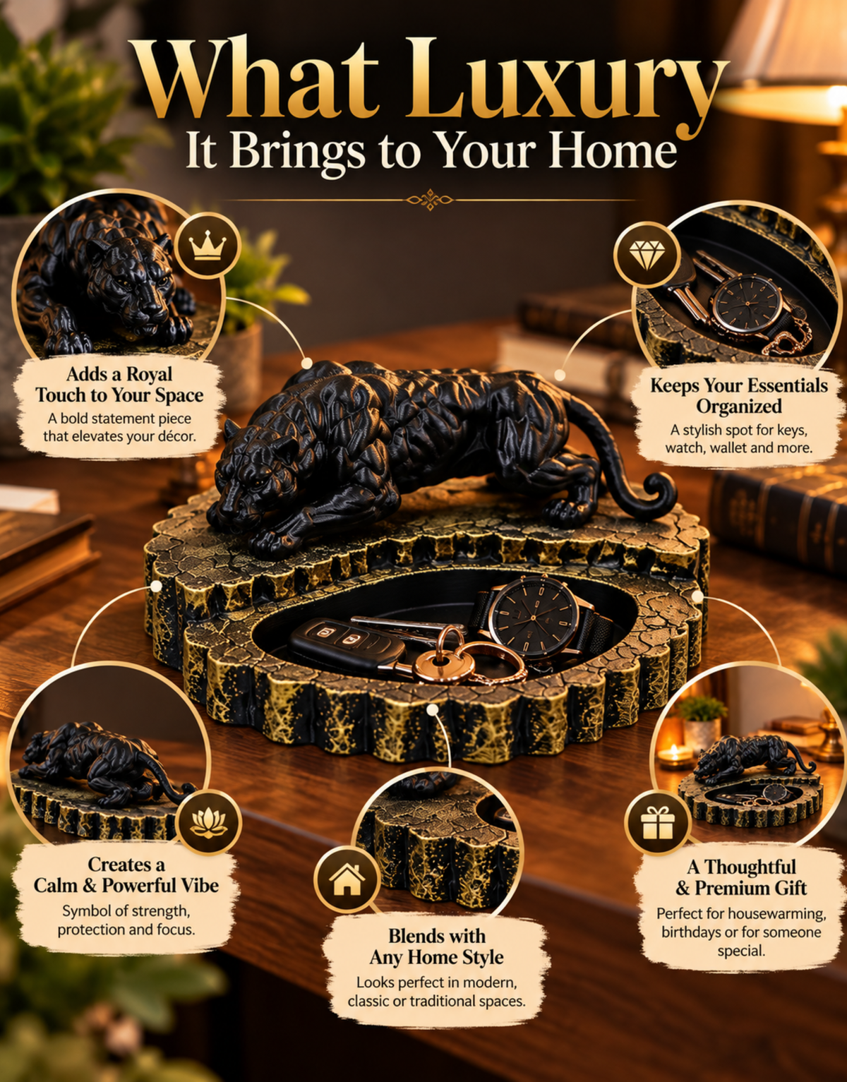 Panther Jewelry Holder | Luxury Black Panther Ring & Bracelet Organizer