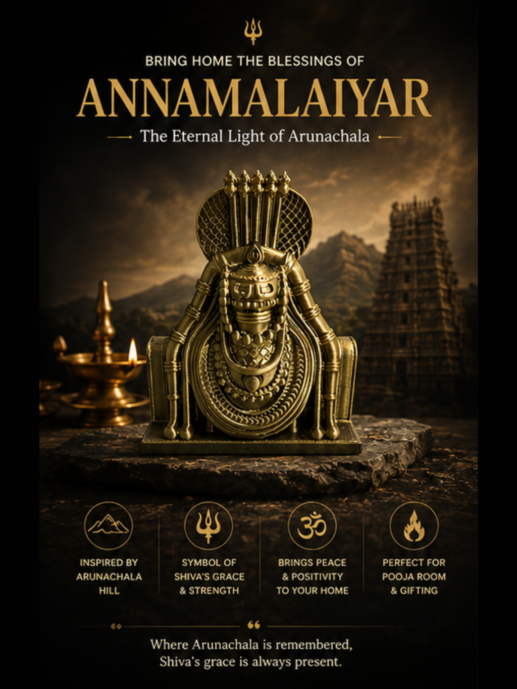 Annamalaiyar Statue | Thiruvannamalai Arunachaleswarar Idol for Home, Office & Pooja Room | Premium Spiritual Decor | DesiDecors