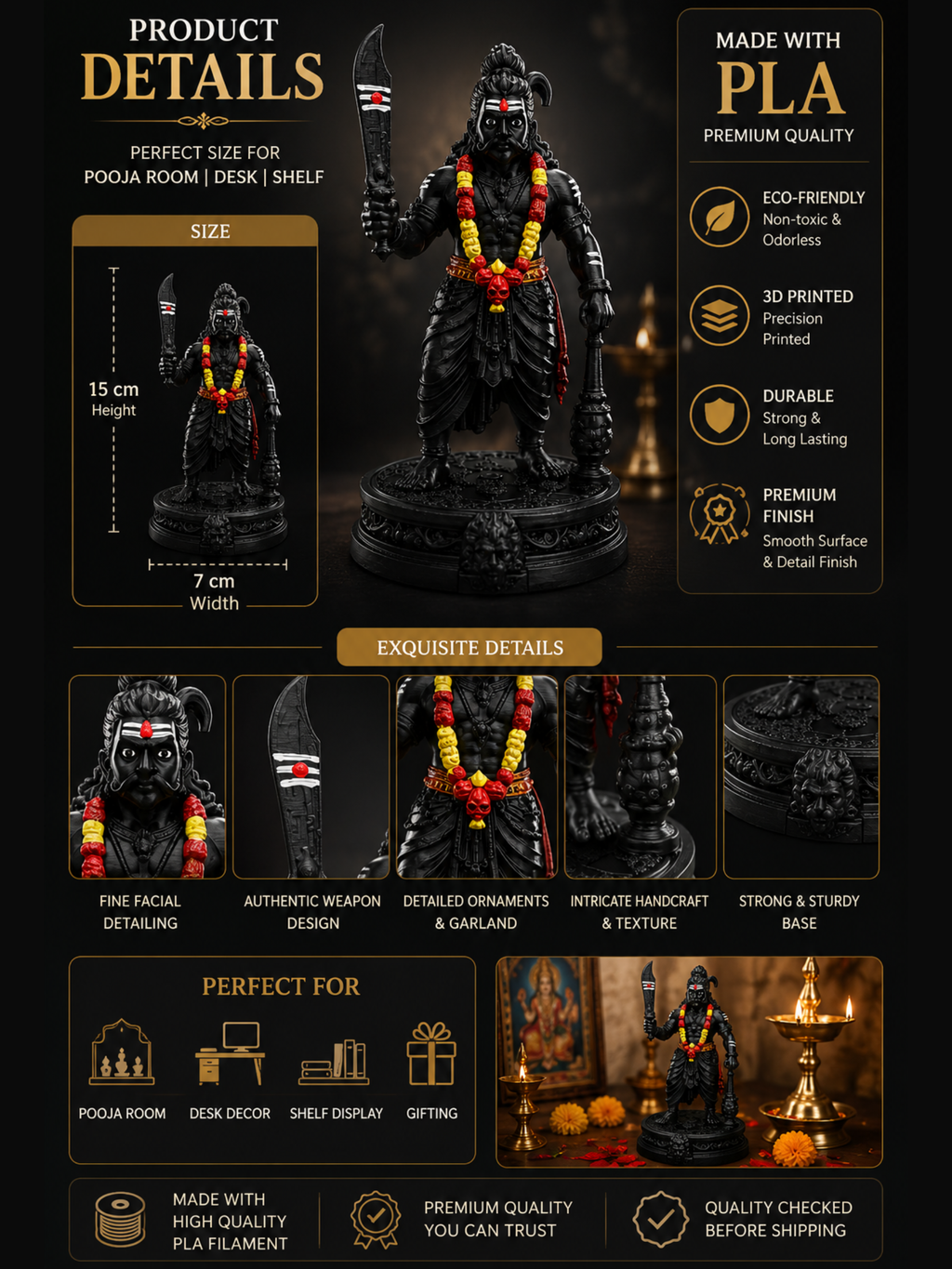Karuppasamy Statue | Authentic Tamil Guardian Deity Idol | Premium Karuppu Sami Vigraham for Home, Office & Pooja Room | DesiDecors