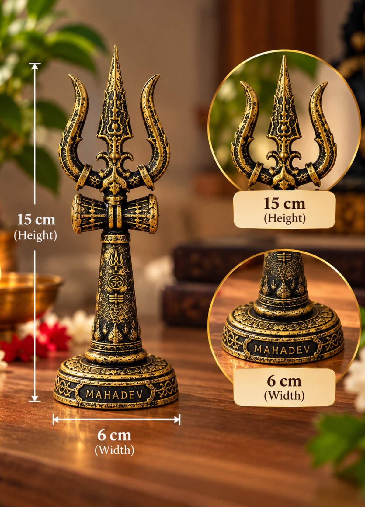 Mahadev Trishool | Antique Black & Gold Shiva Trishul for Home
