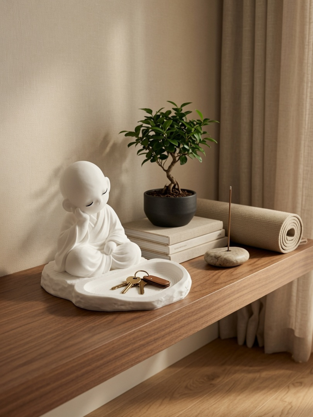 Sleeping Zen Monk Key Holder Tray | Cute Entryway Catchall Organizer for Keys, Coins & Accessories | Minimalist Home Decor | DesiDecors
