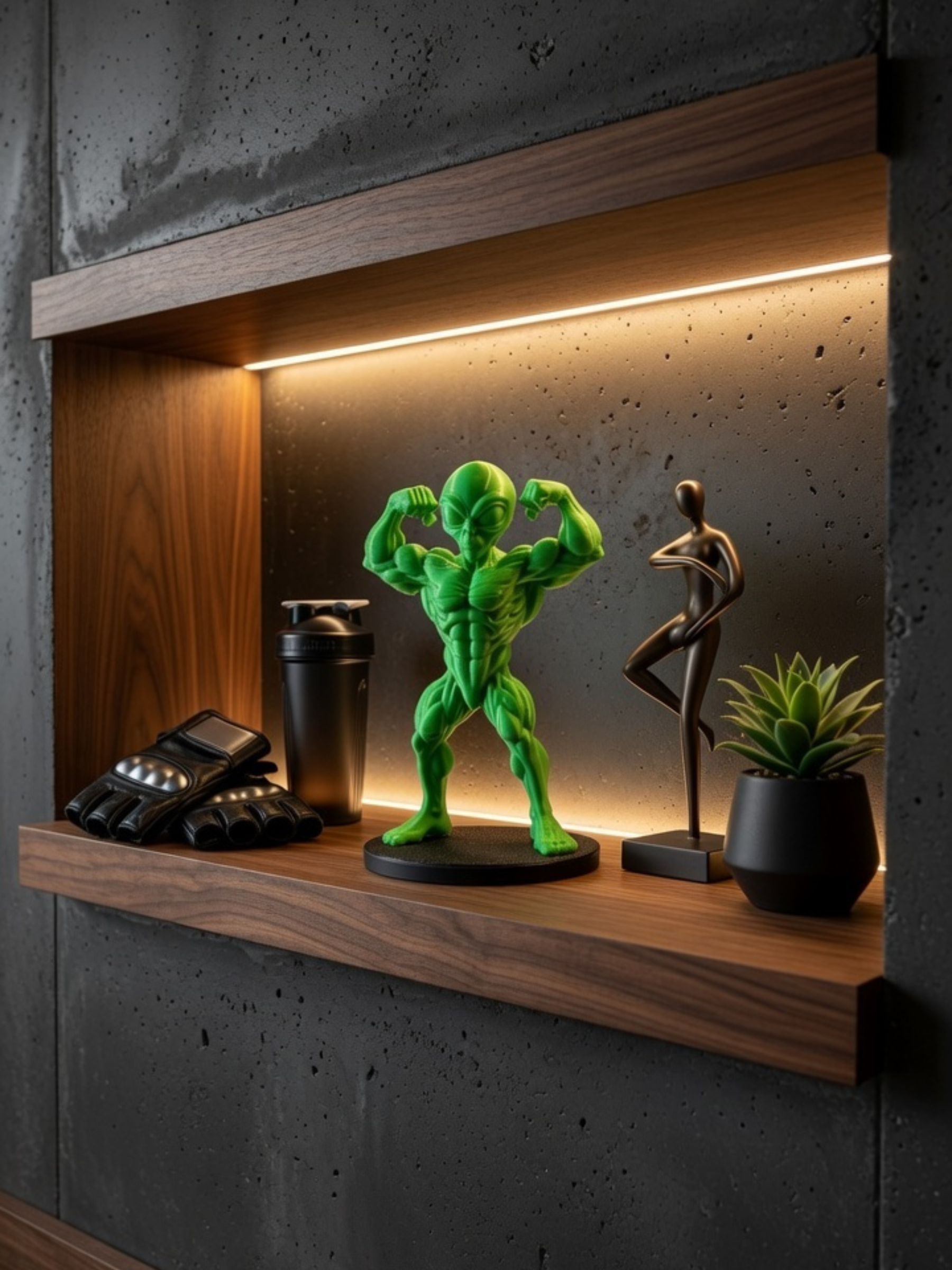 Alien Bodybuilder Statue | Gym Motivation Desk Decor | Fitness Room Figurine | Bodybuilding Gift | Home & Office Decor | DesiDecors