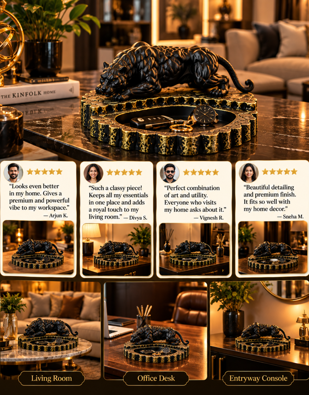 Panther Jewelry Holder | Luxury Black Panther Ring & Bracelet Organizer