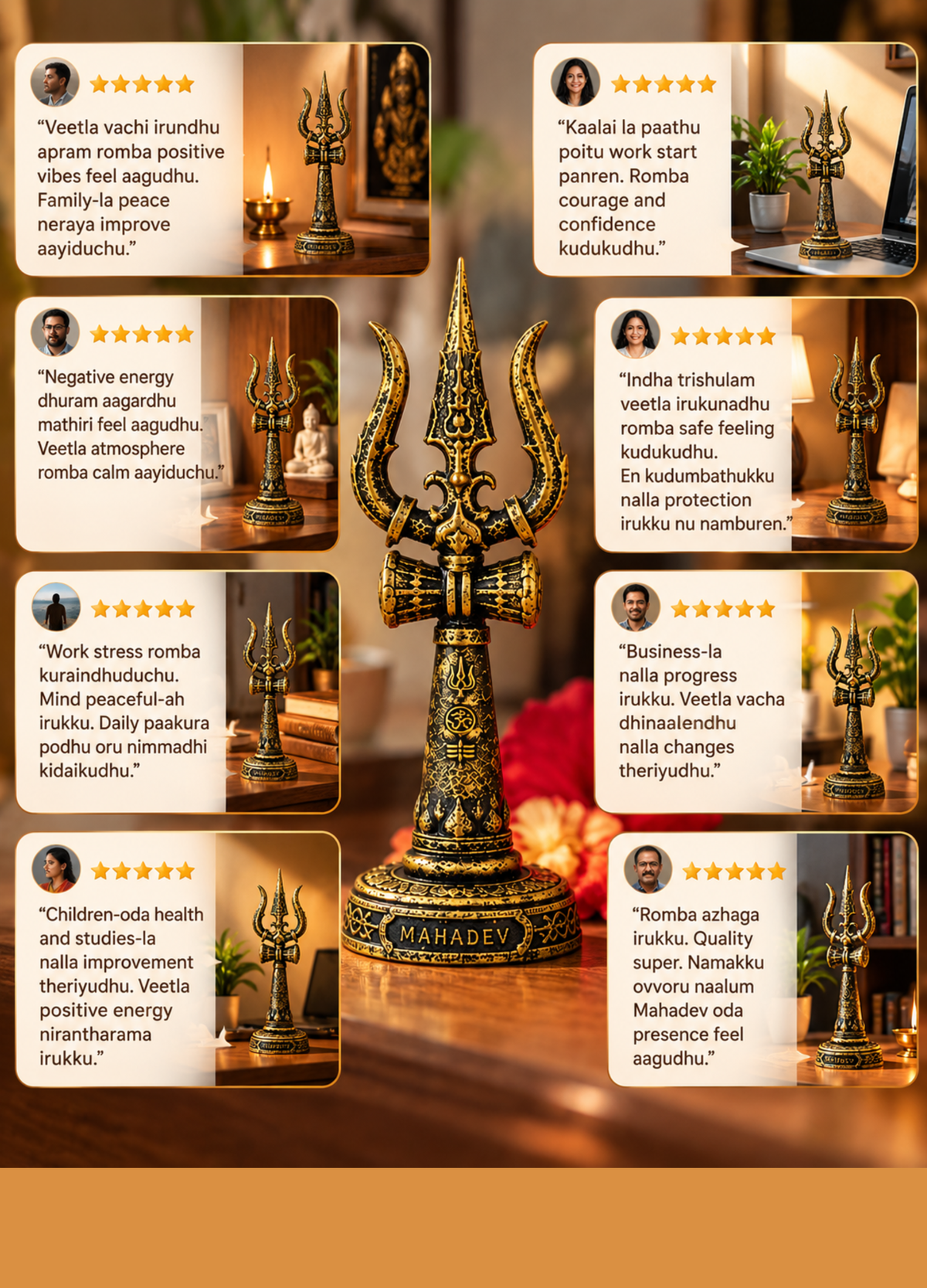 Mahadev Trishool | Antique Black & Gold Shiva Trishul for Home