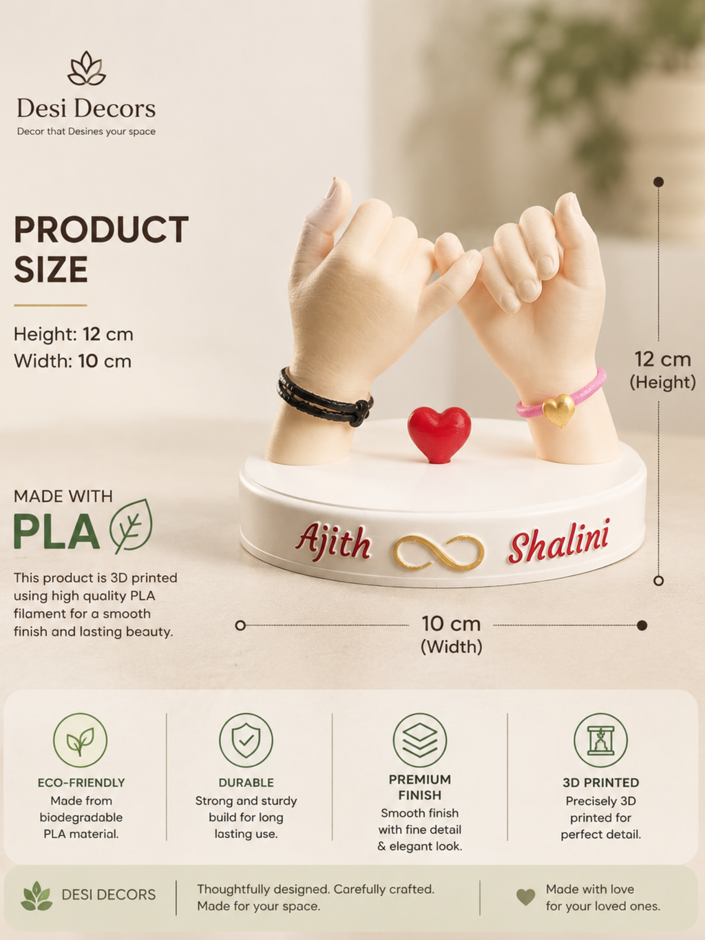 Personalized Pinky Promise Couple Gift with Custom Names | Romantic Anniversary Gift for Boyfriend, Girlfriend, Husband & Wife | Custom Home Decor | DesiDecors
