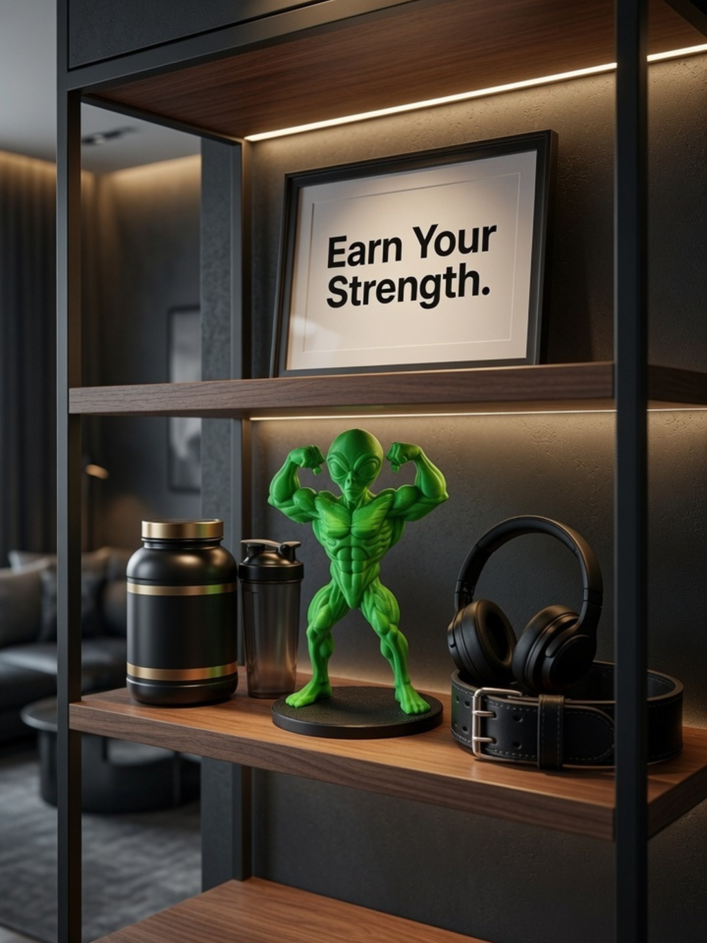 Alien Bodybuilder Statue | Gym Motivation Desk Decor | Fitness Room Figurine | Bodybuilding Gift | Home & Office Decor | DesiDecors