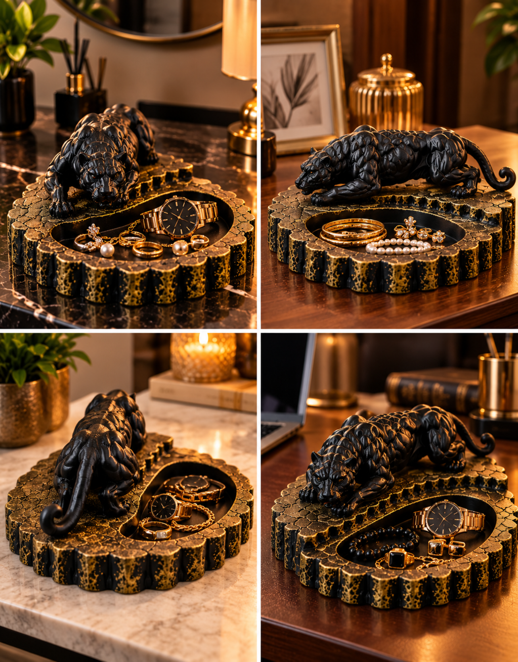 Panther Jewelry Holder | Luxury Black Panther Ring & Bracelet Organizer