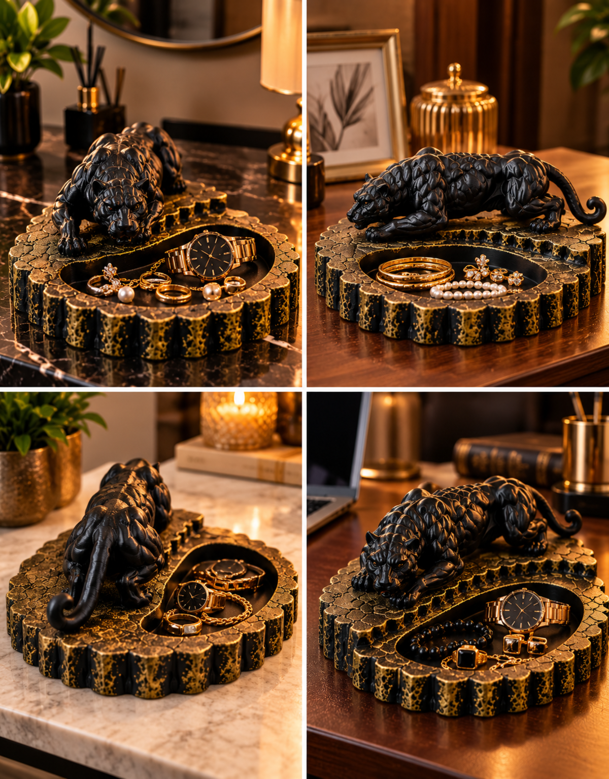Panther Jewelry Holder | Luxury Black Panther Ring & Bracelet Organizer