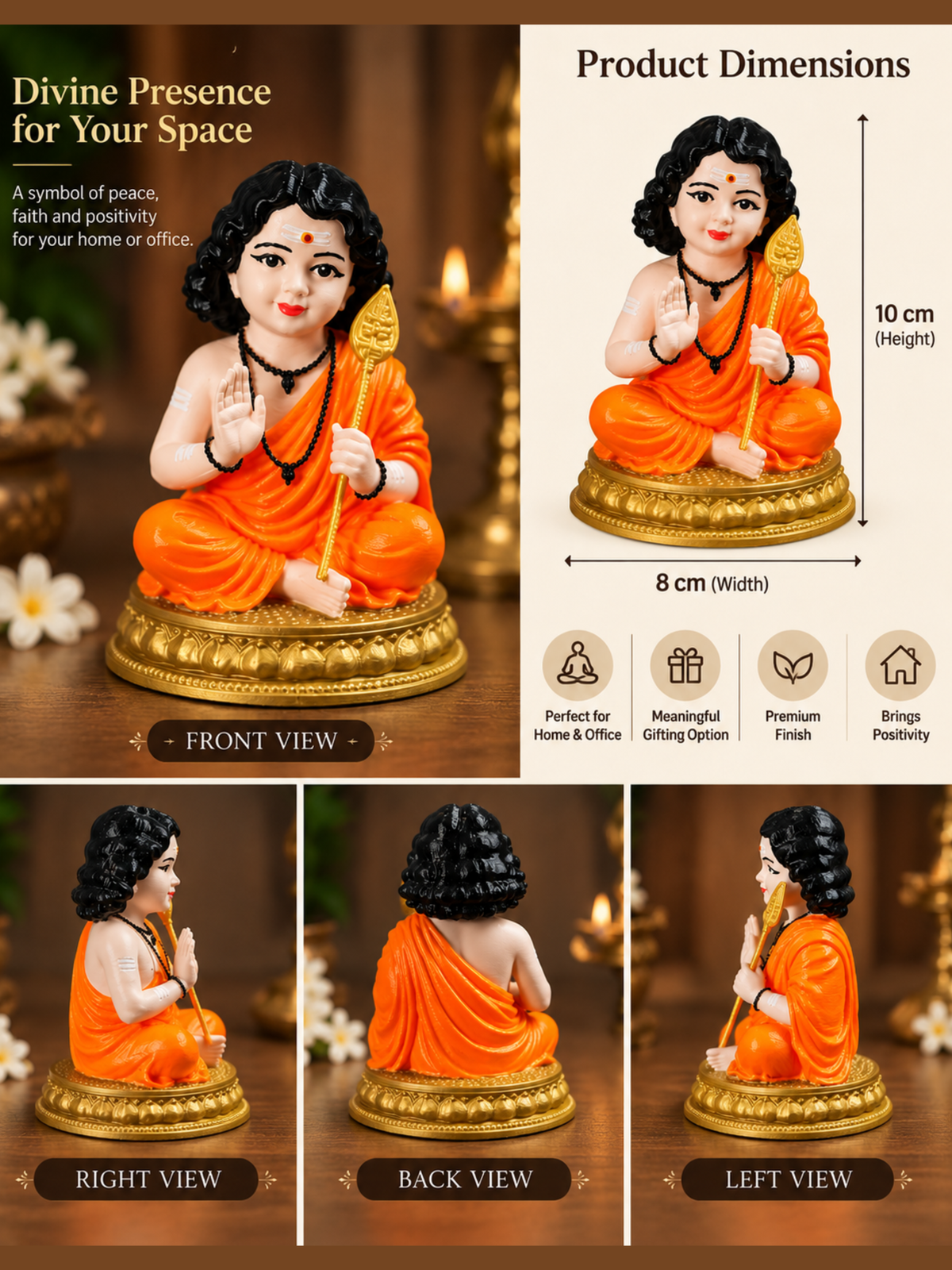 Bala Murugan Idol with Vel | Lord Murugan Statue for Pooja & Spiritual Decor